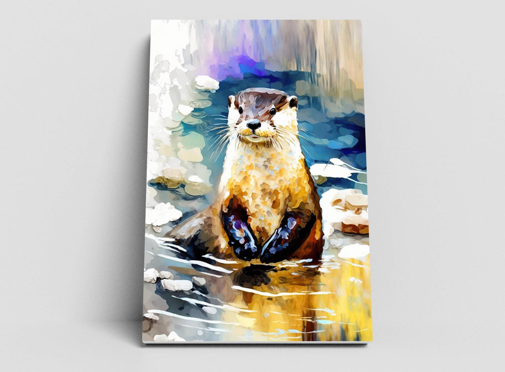 Playful River Otter: Watercolor Otter Wall Art Print, Giclee Print on Canvas, Artist Paper, Watercolor Paper, Available in Extra Large Sizes