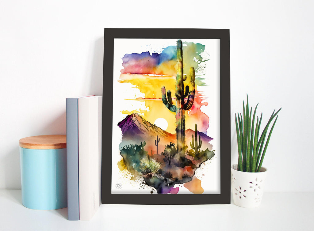 Sunset Over Desert: Watercolor Desert Landscape Print, Giclee Print Canvas, Artist Paper, Watercolor Paper, Available in Extra Large Sizes