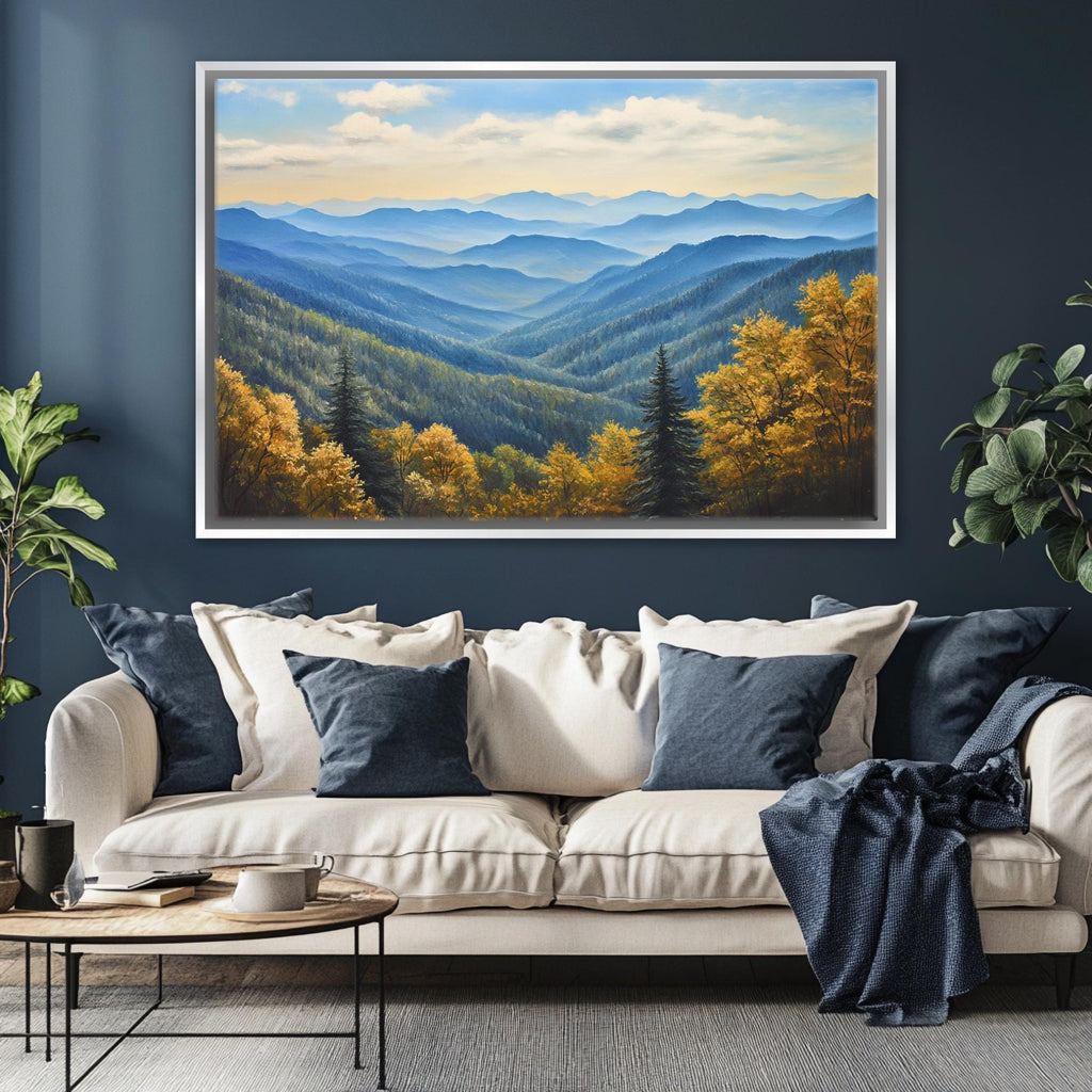 Smoky Mountains Wall Art | Framed Canvas Print, Extra Large Mountain Landscape Ready to Hang
