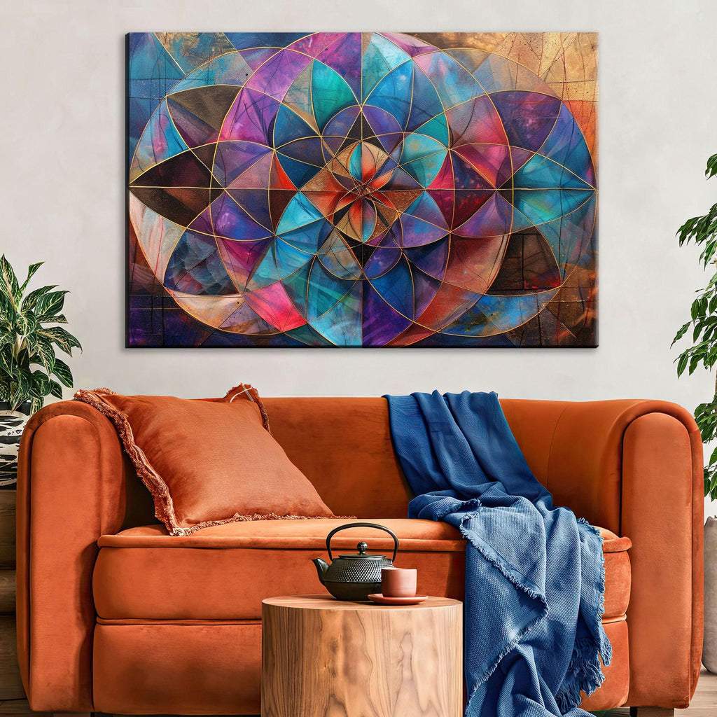 Sacred Geometry Art – Extra Large Canvas Wall Decor with Flower Pattern Design
