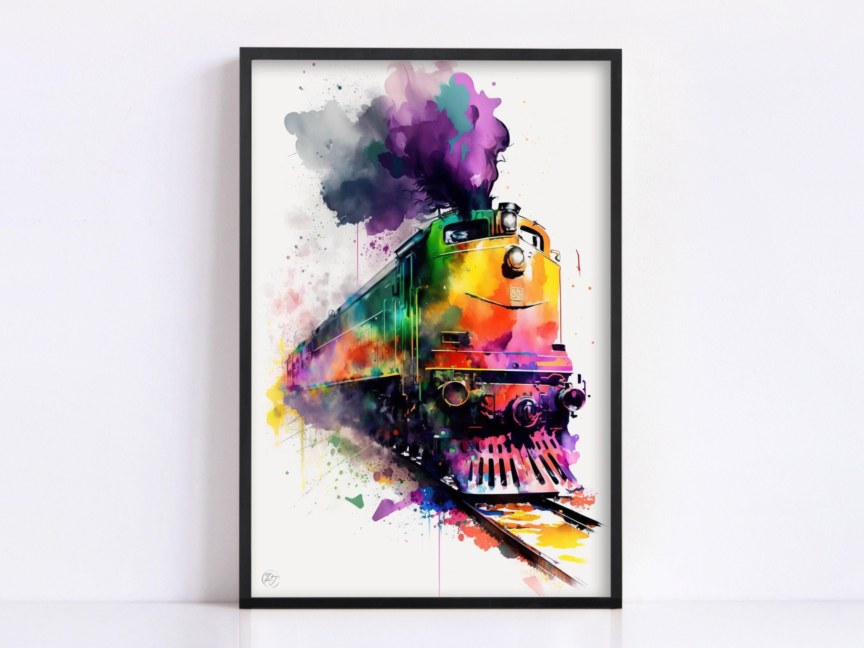 Vintage Train Charm: Watercolor Railroad Art Print, Giclee Print on Canvas, Artist Paper, Watercolor Paper, Available in Extra Large Sizes
