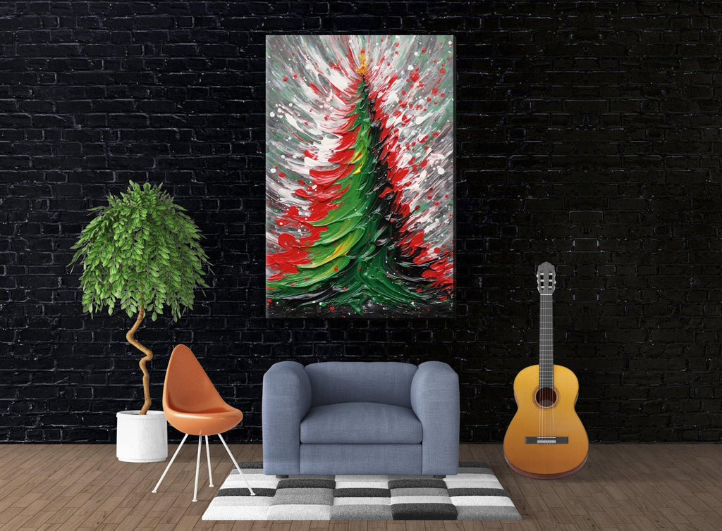 Abstract Christmas Tree Art | Festive Holiday Wall Art - Colorful Tree Print on Artist Canvas