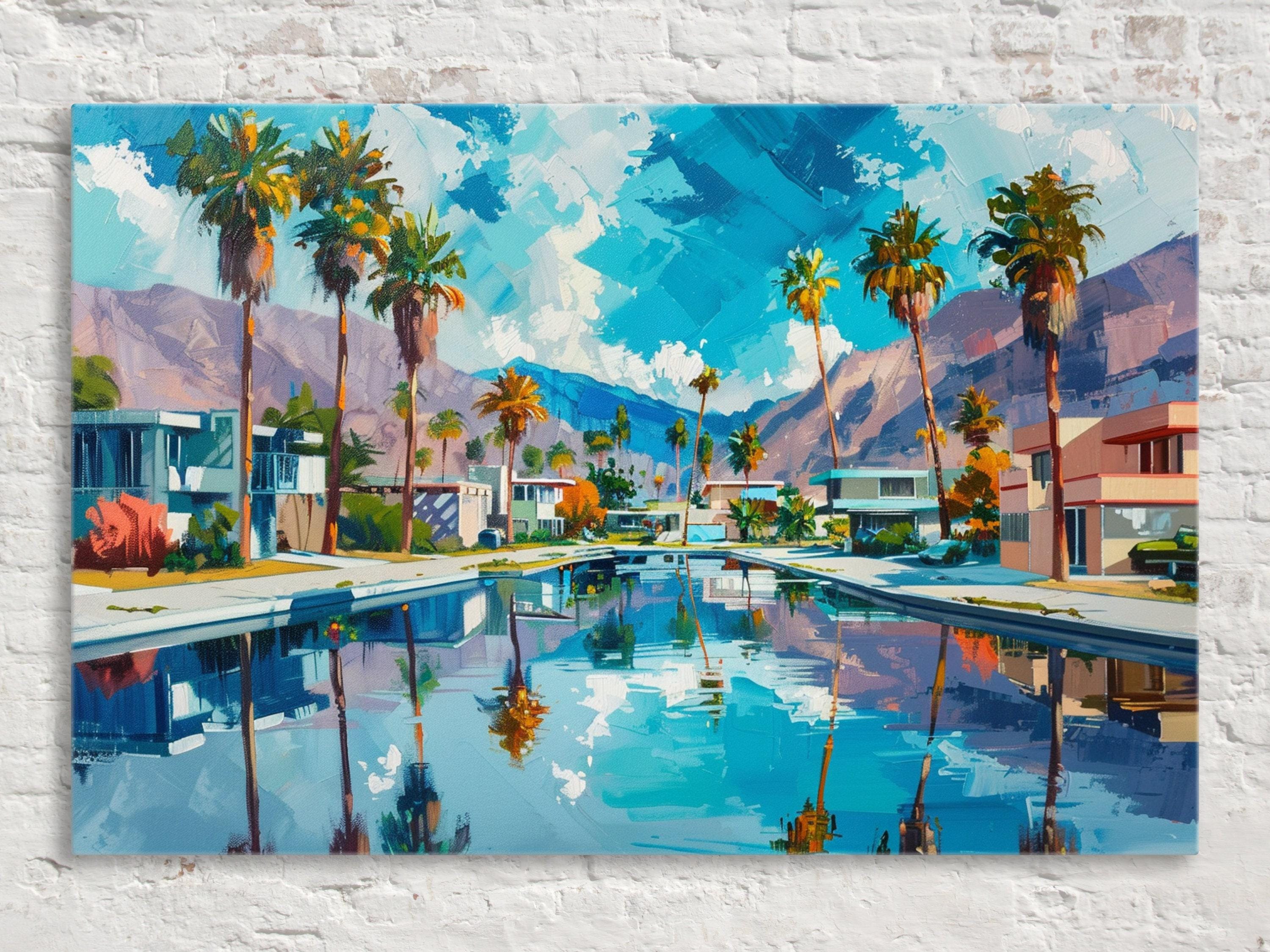 Palm Springs Pool Scene - Large Canvas Art | Gallery Wrapped Canvas Ready to Hang