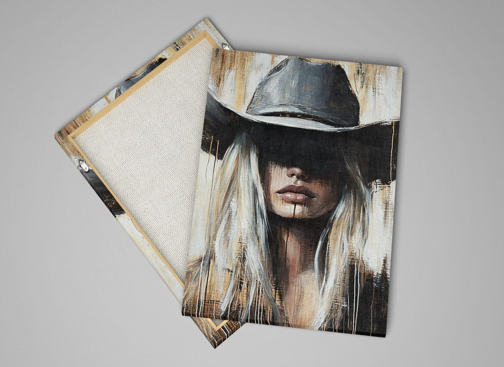 a painting of a woman wearing a cowboy hat