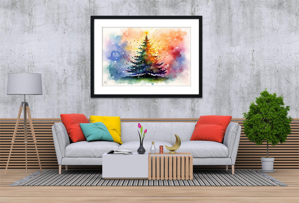 Charming Watercolor Christmas Tree - Winter Wonderland Art, Print on Canvas, Artist Paper, Watercolor Paper, Available in Extra Large Sizes