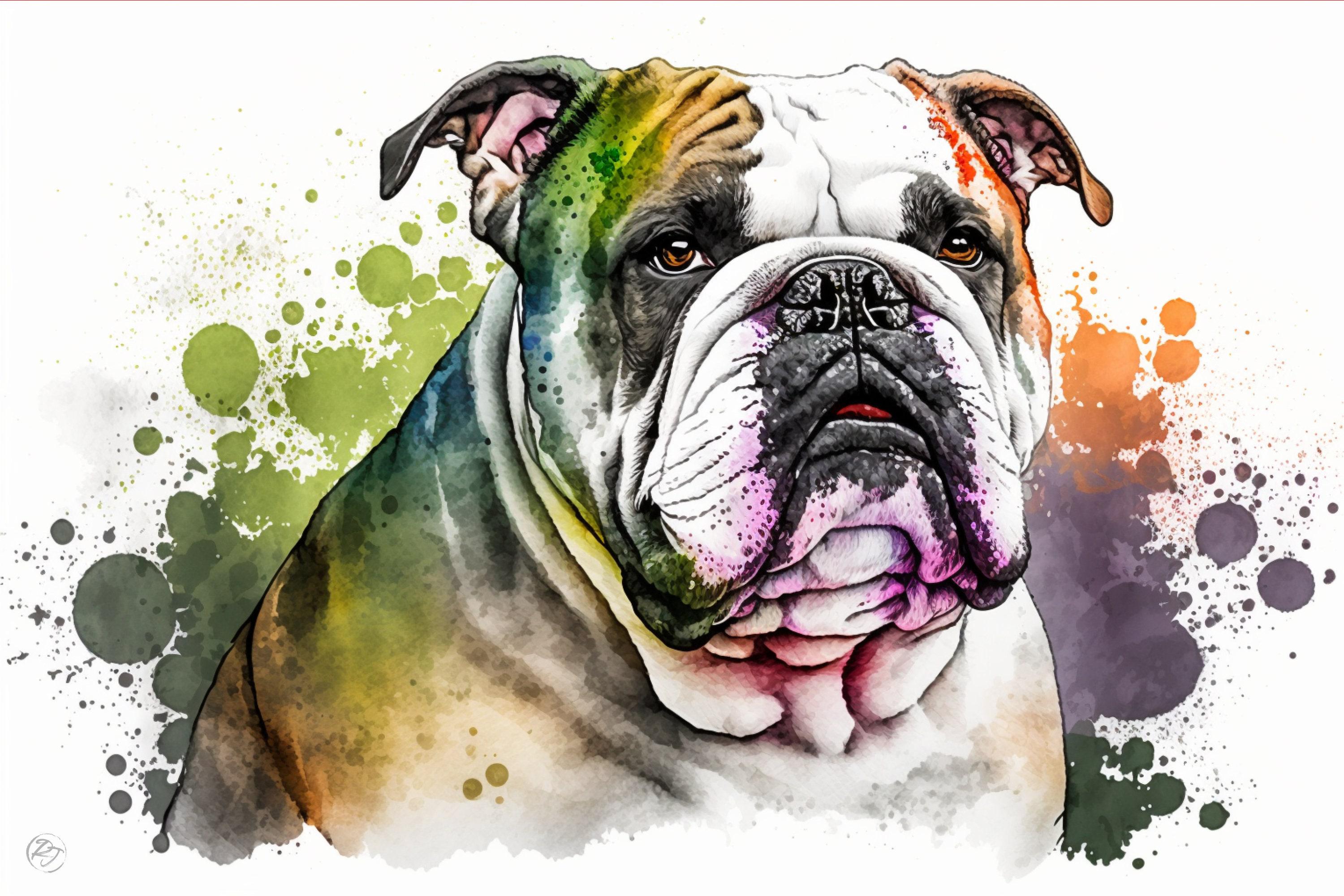 Charming Bulldog Portrait: Watercolor Wall Art Print, Giclee Print on Canvas, Artist Paper, Watercolor Paper, Available in Extra Large Sizes