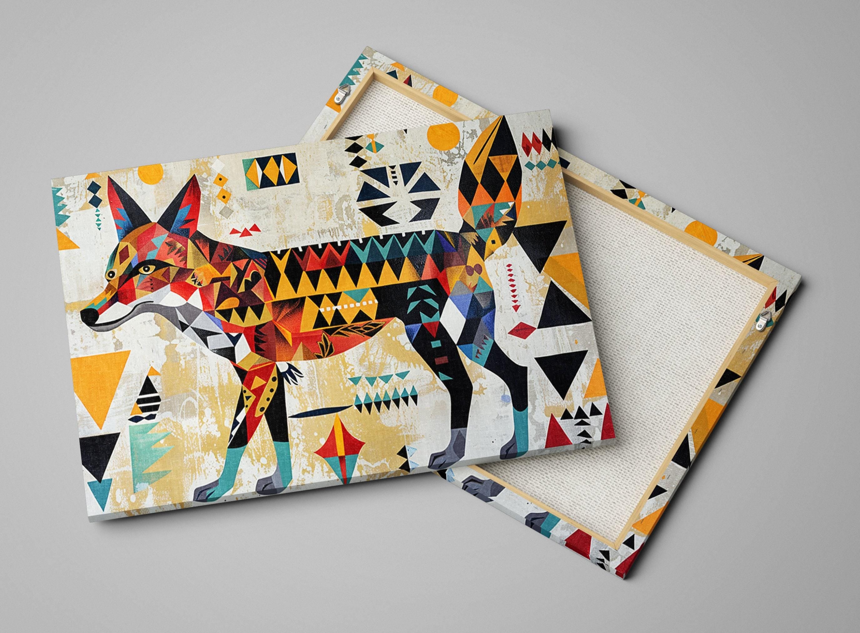 Native Coyote Canvas - Large Tribal Coyote Canvas Art | Gallery Wrapped, Ready to Hang
