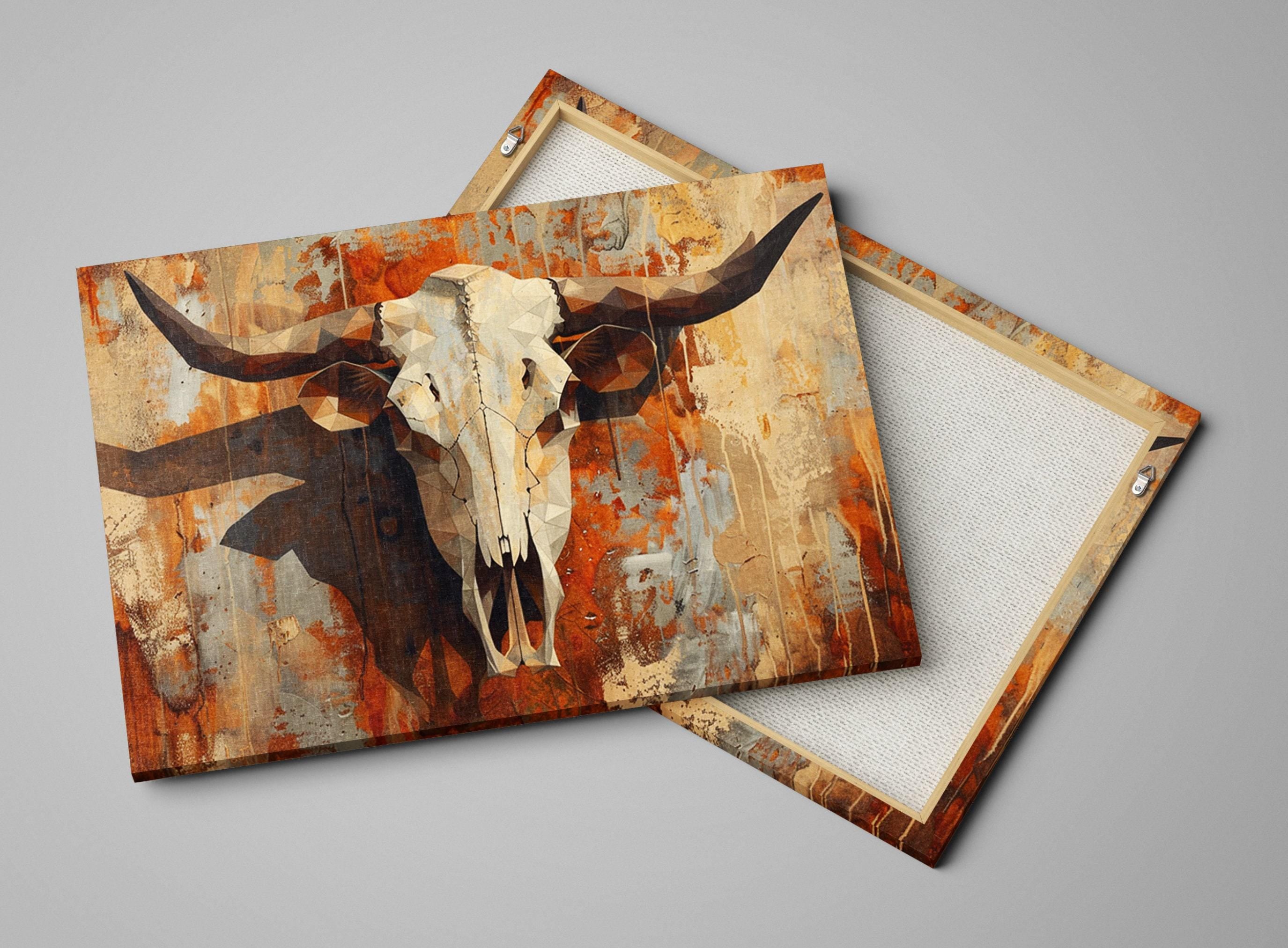 Texas Cow Skull Art – Large Gallery Wrapped Canvas | Rustic Western Wall Decor