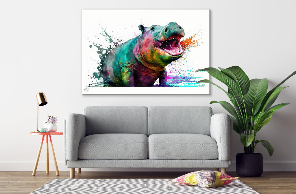 Hippo Serenity: Watercolor Hippopotamus Art Print, Giclee Print on Canvas, Artist Paper, Watercolor Paper, Available in Extra Large Sizes