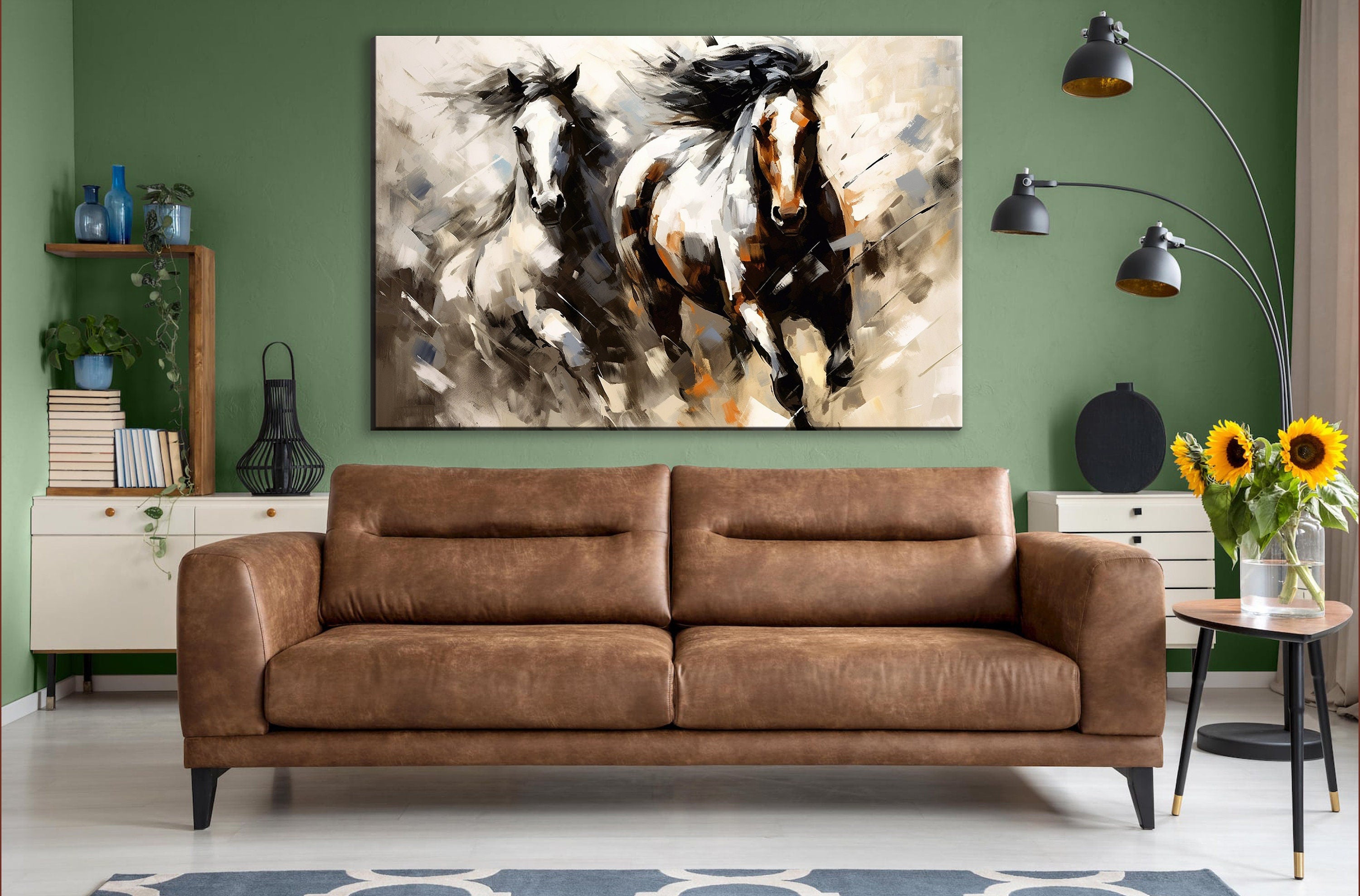 Pinto Horses Canvas - Large Gallery Wrapped Print | Running Horse Artwork with Wood Frame