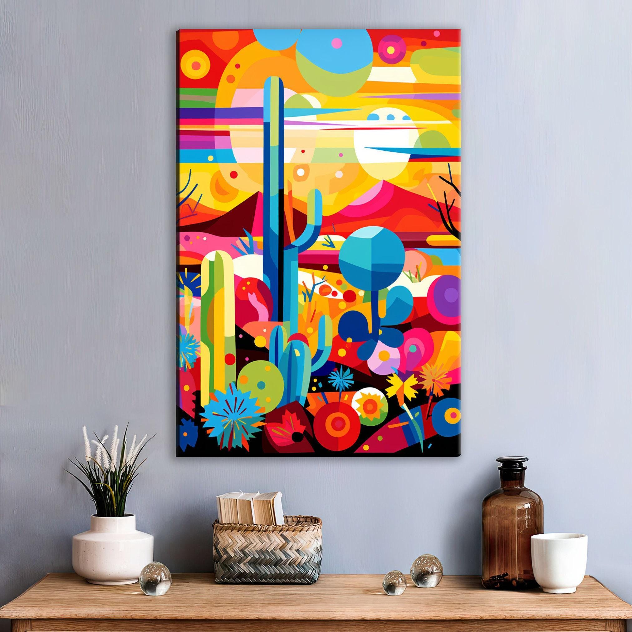 Geometric Desert Art - Large Canvas Cactus Print | Modern Southwest Wall Art