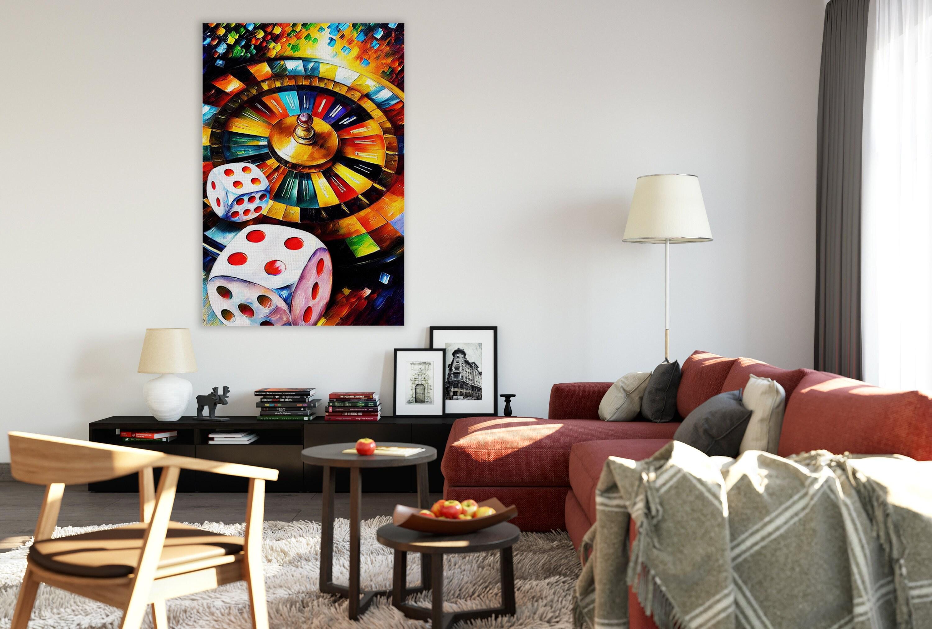 Gambling Canvas Art – Roulette Wheel Print With Dice Wall Art On Wooden Frame