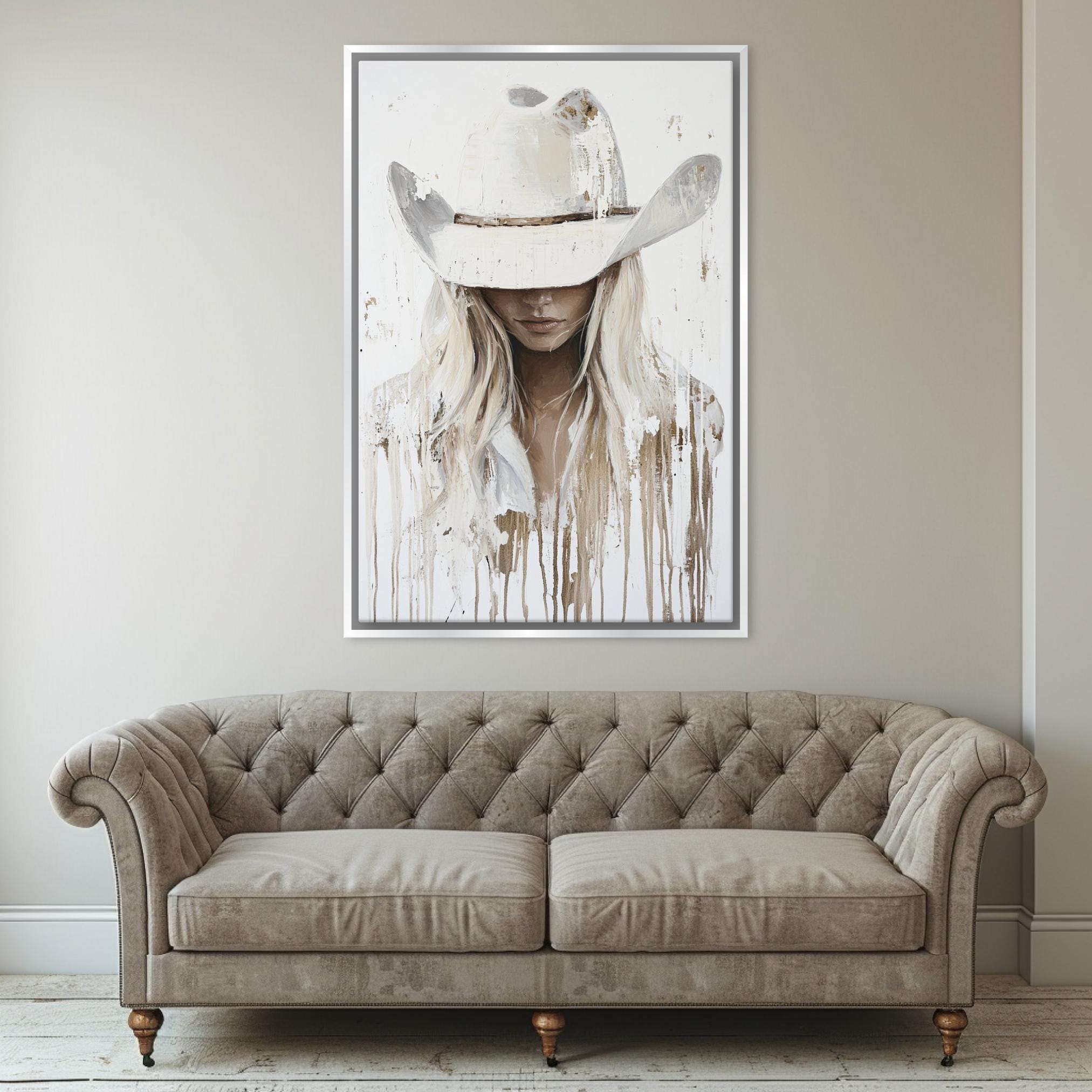 a painting of a woman wearing a cowboy hat