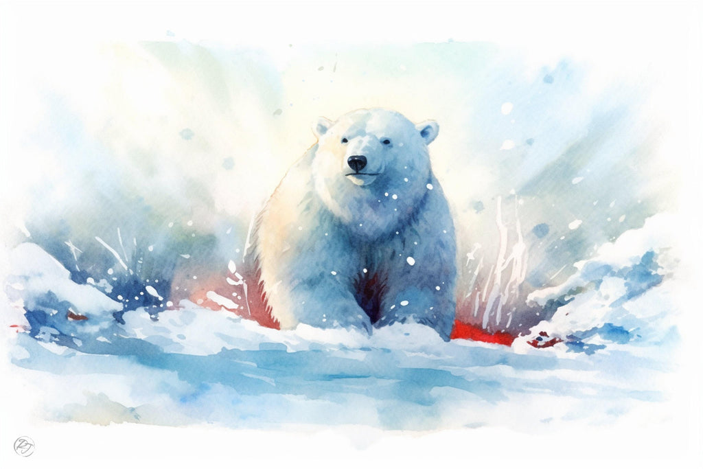 Icy Wonderland: Polar Bear Watercolor Painting - Giclee Print on Canvas, Artist Paper, Watercolor Paper, Available in Extra Large Sizes