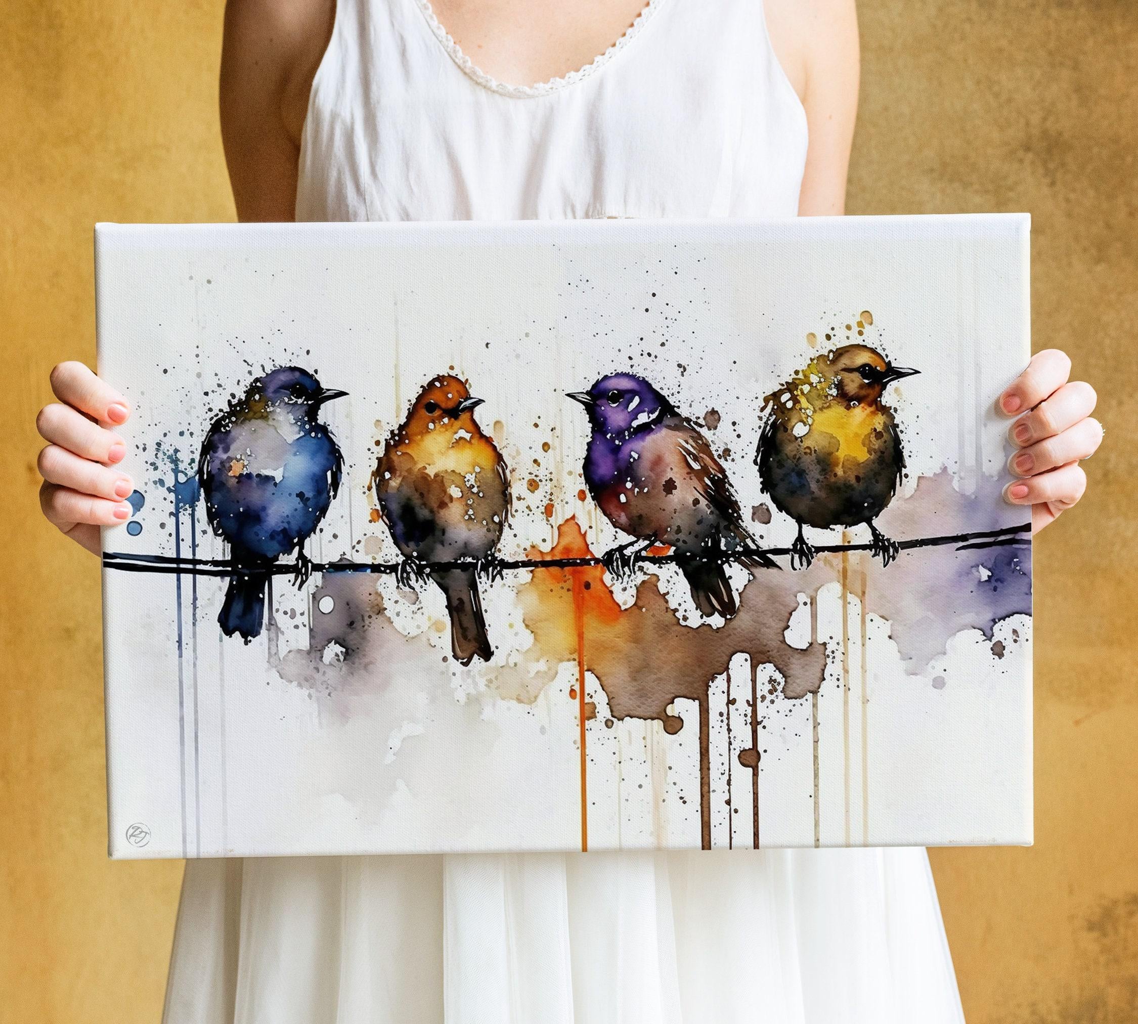 Birdwatcher's Delight: Bird Flock Watercolor, Giclee Print on Canvas, Artist Paper, Watercolor Paper, Available in Extra Large Sizes