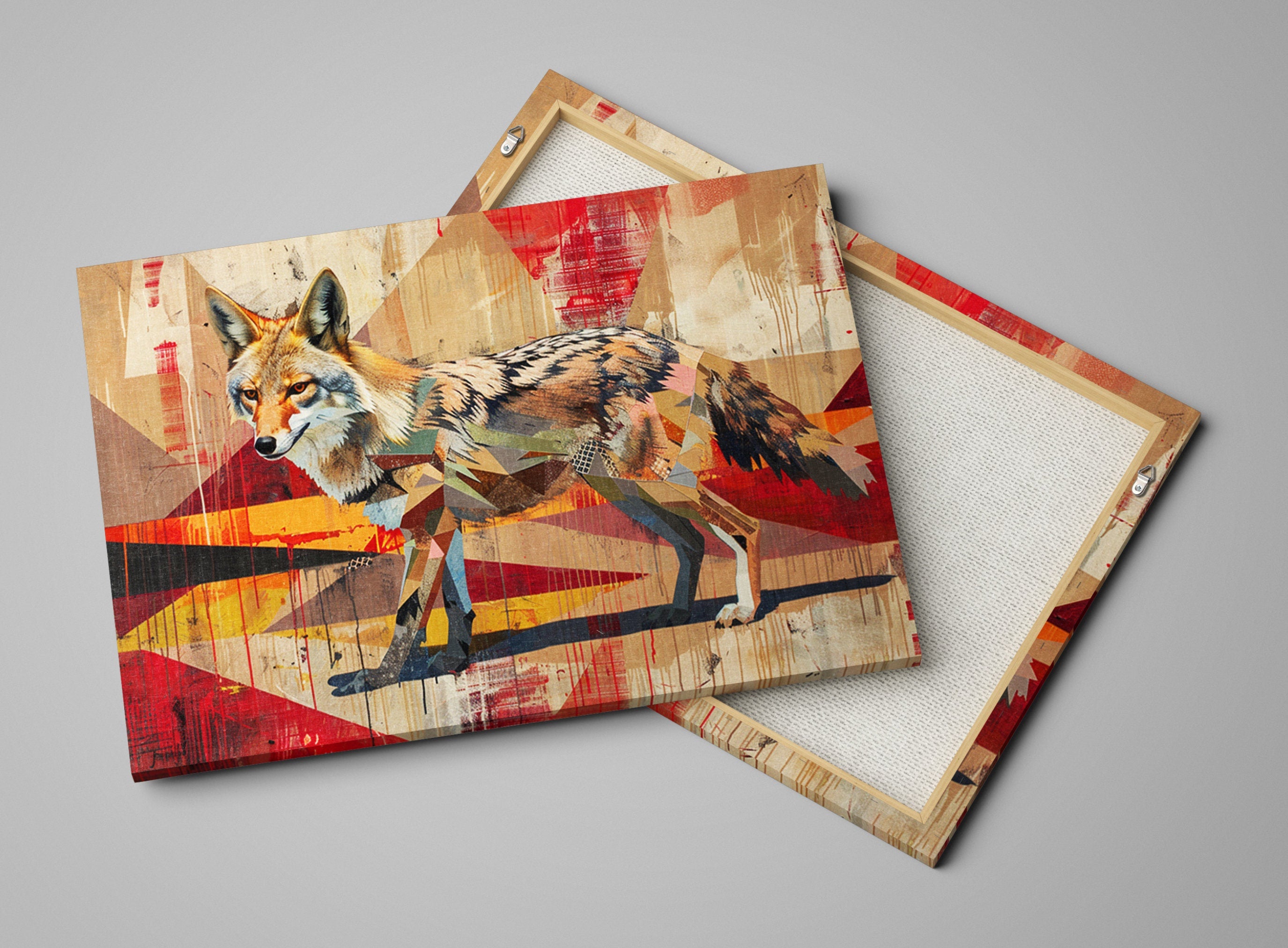 Contemporary Coyote Painting – Large Gallery Wrapped Canvas | Modern Desert Animal Art