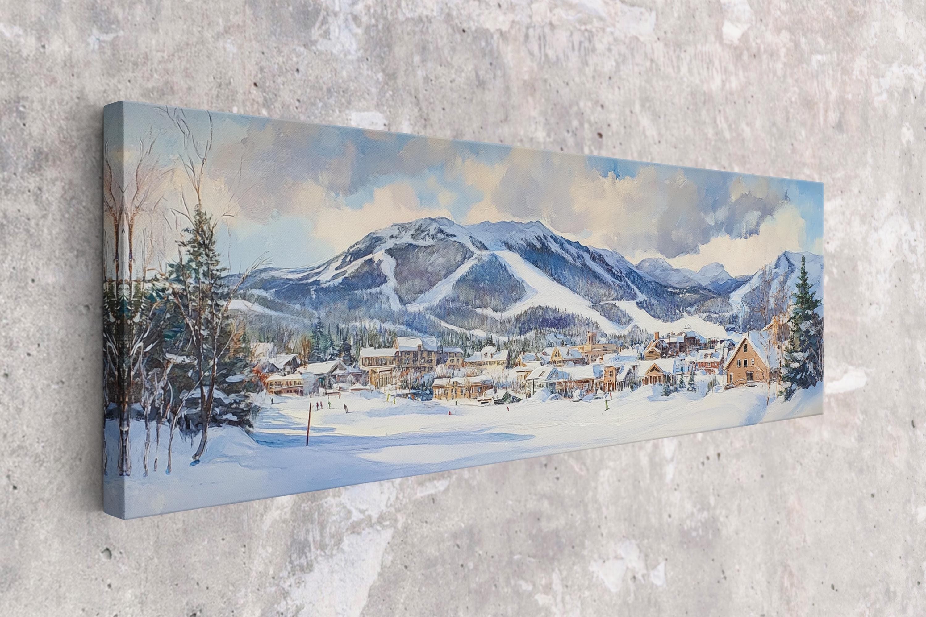 a painting of a snow covered mountain town