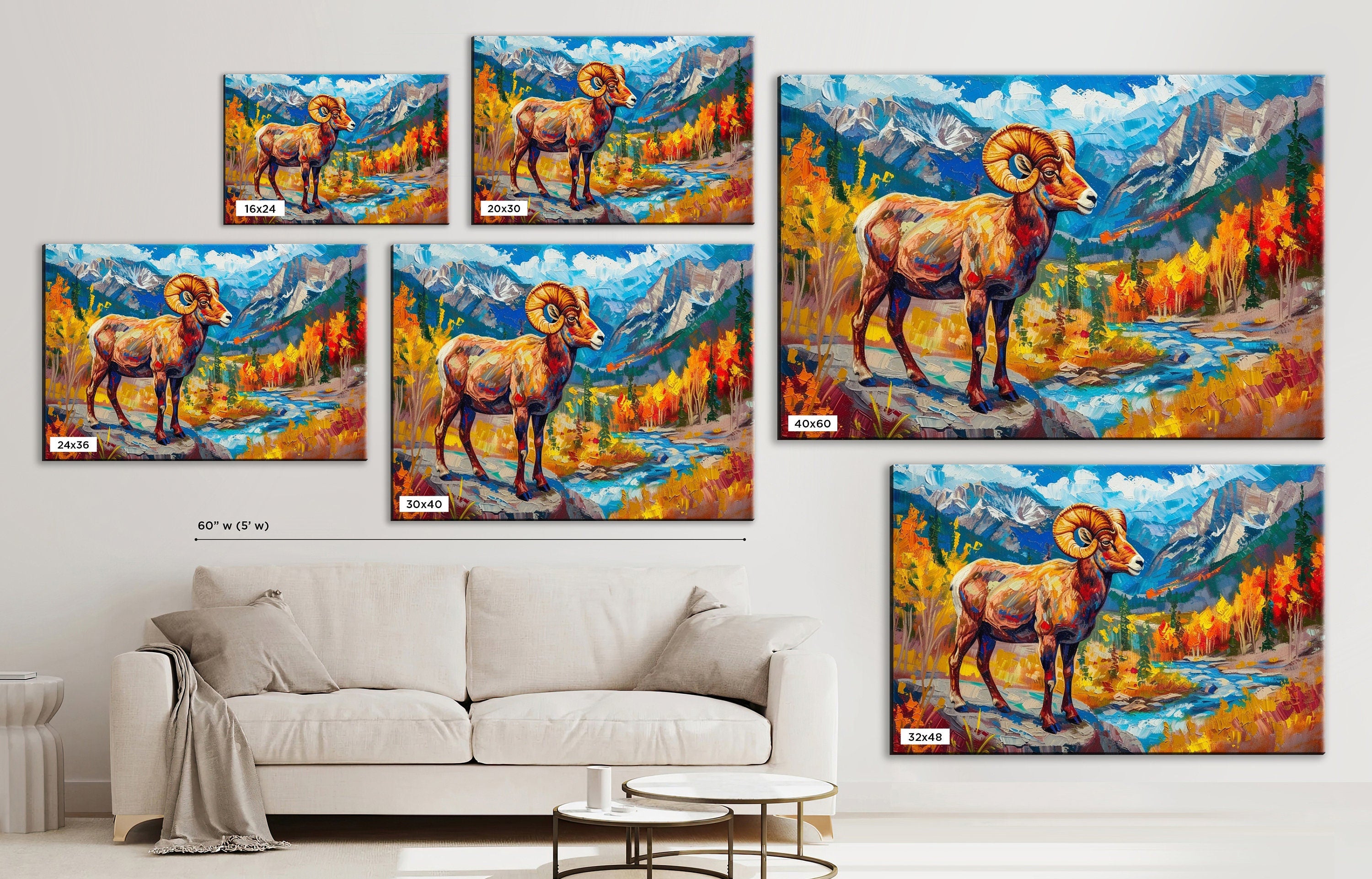 Bighorn Sheep Art - Large Gallery Wrapped Canvas | Mountain Wildlife Print Decor