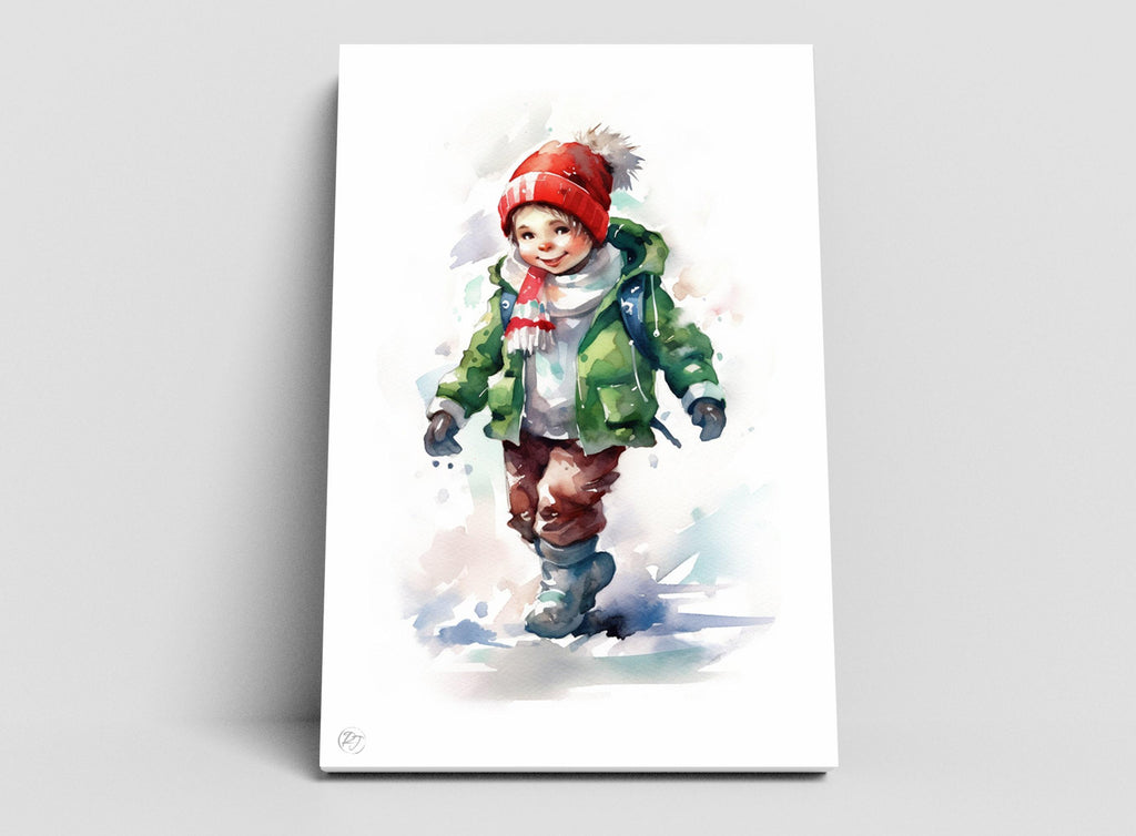 Joyful Christmas Child - Festive Holiday Watercolor, Giclee Print on Canvas, Artist Paper, Watercolor Paper, Available in Extra Large Sizes