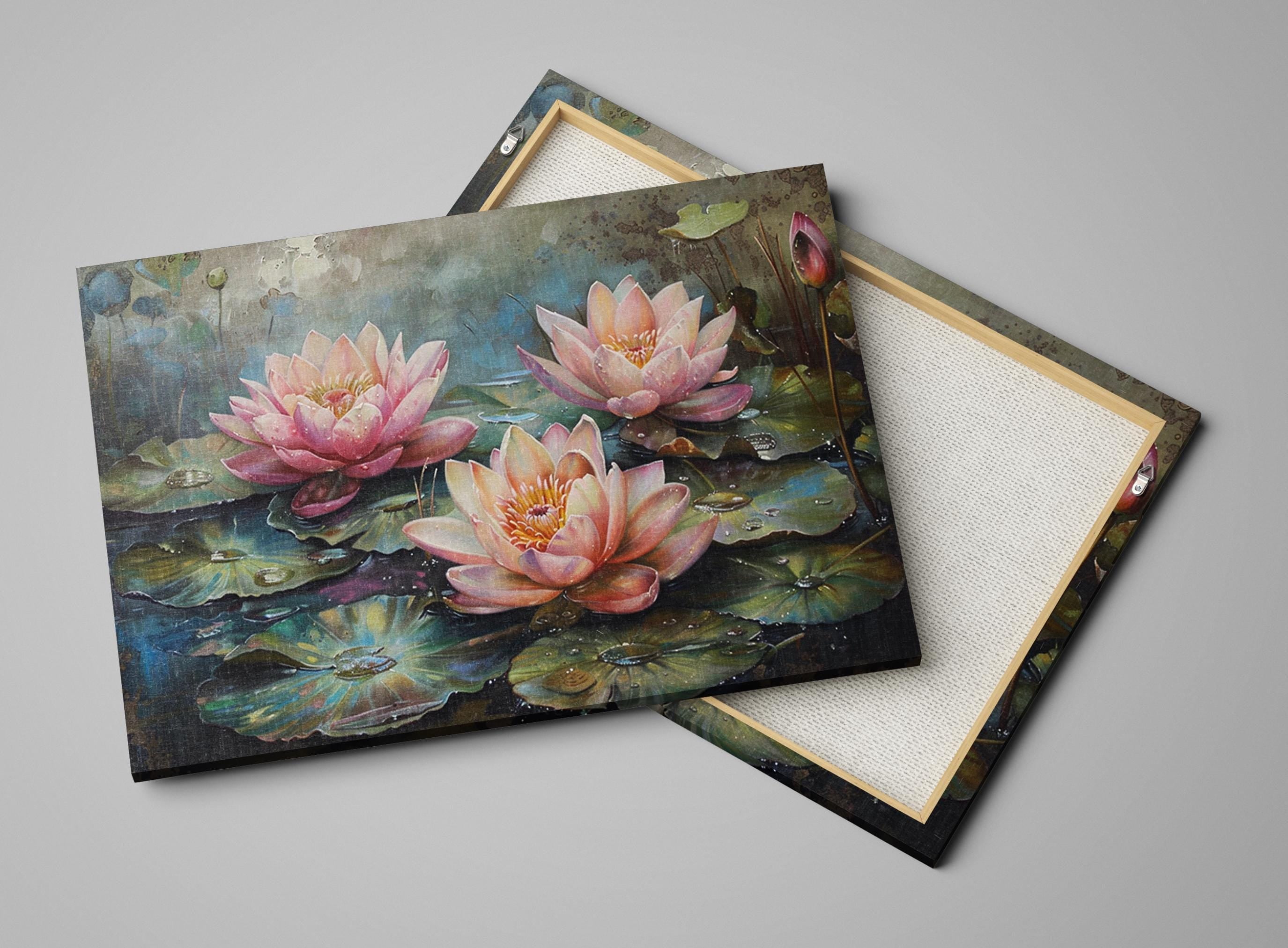Water Lilies Canvas Art – Large Gallery-Wrapped Botanical Wall Decor, Ready to Hang