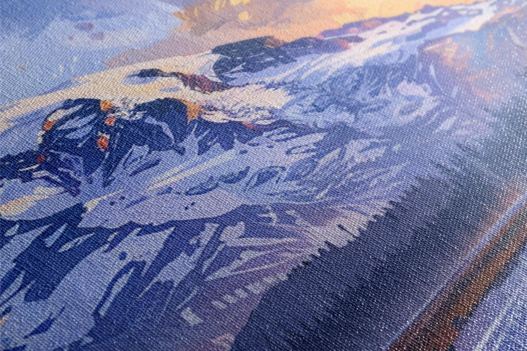 a close up of a painting of a mountain