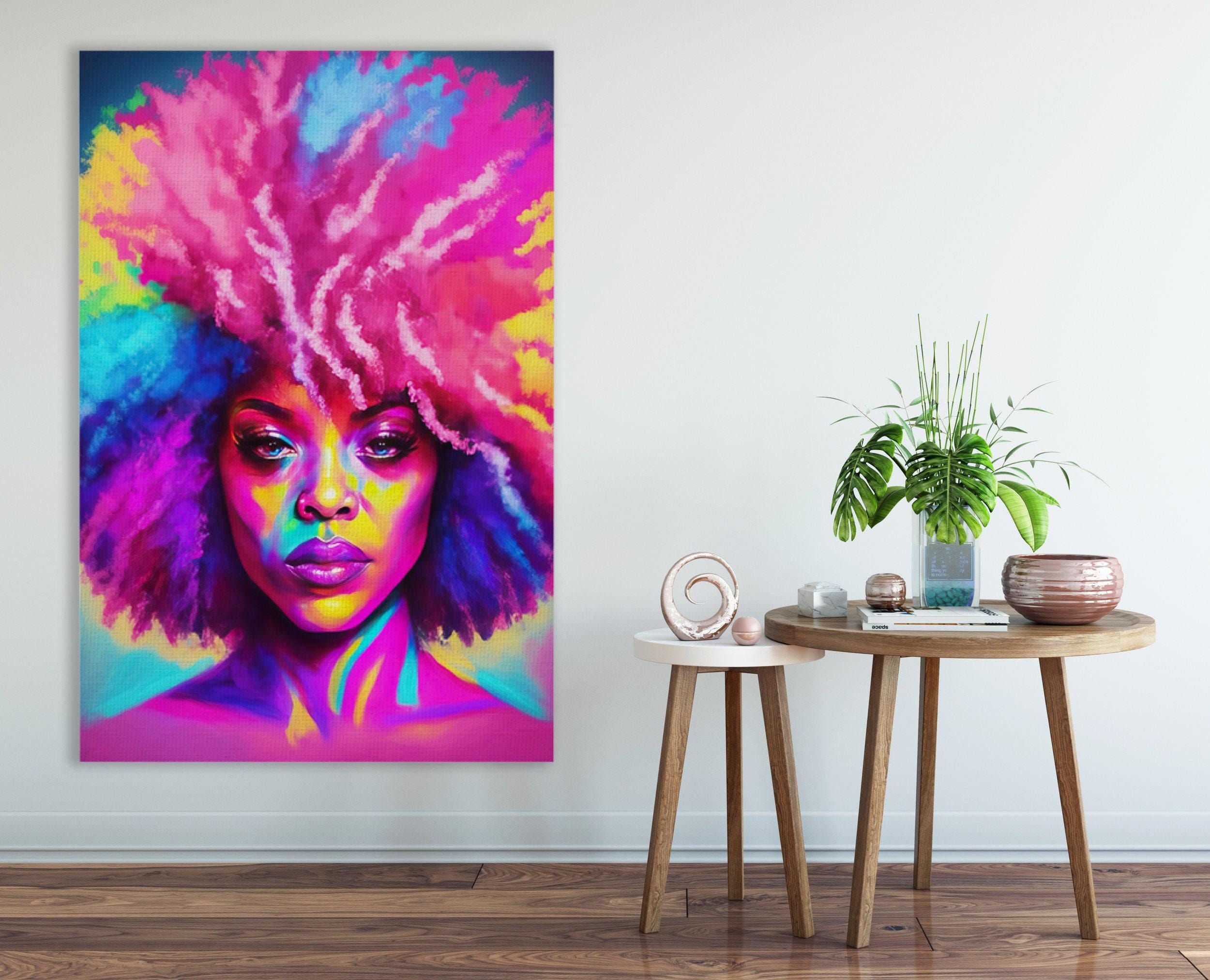 Black Female Art Print - Vibrant African Queen Painting on Gallery Wrapped Canvas