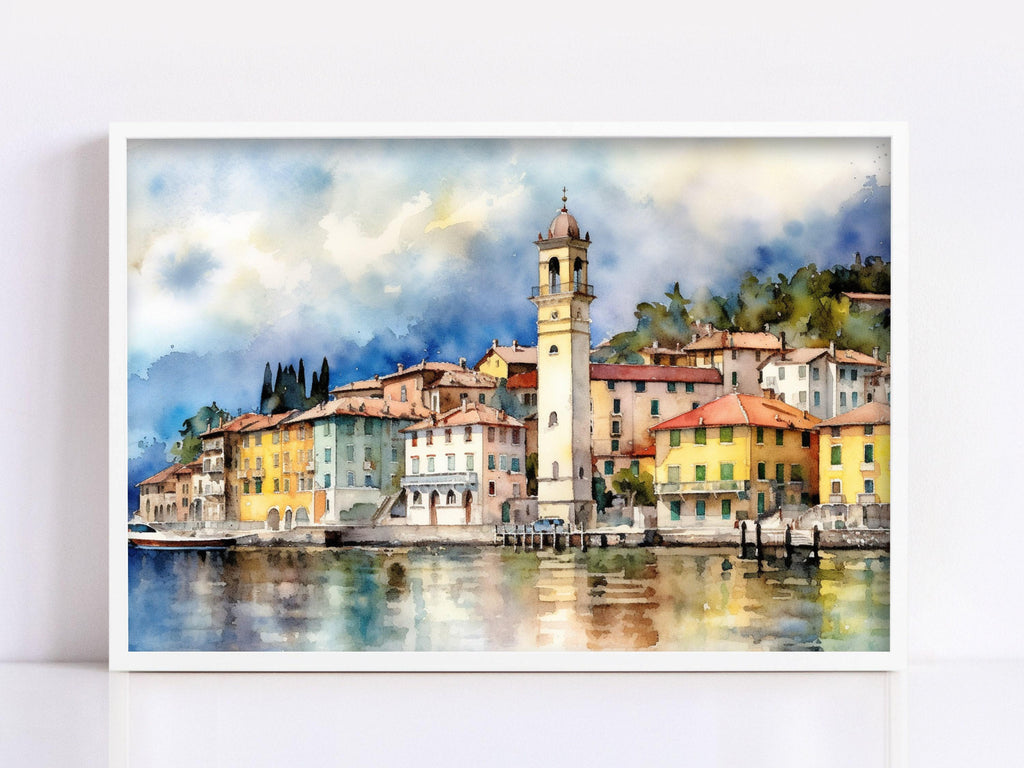Tranquil Lake Cuomo Waters - Italian Landscape Print, Giclee Print on Canvas, Artist Paper, Watercolor Paper, Available in Extra Large Sizes