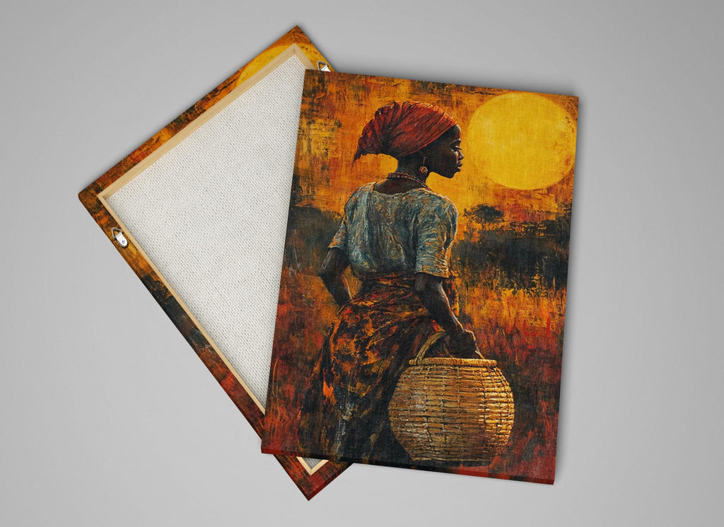 a painting of a woman carrying a basket