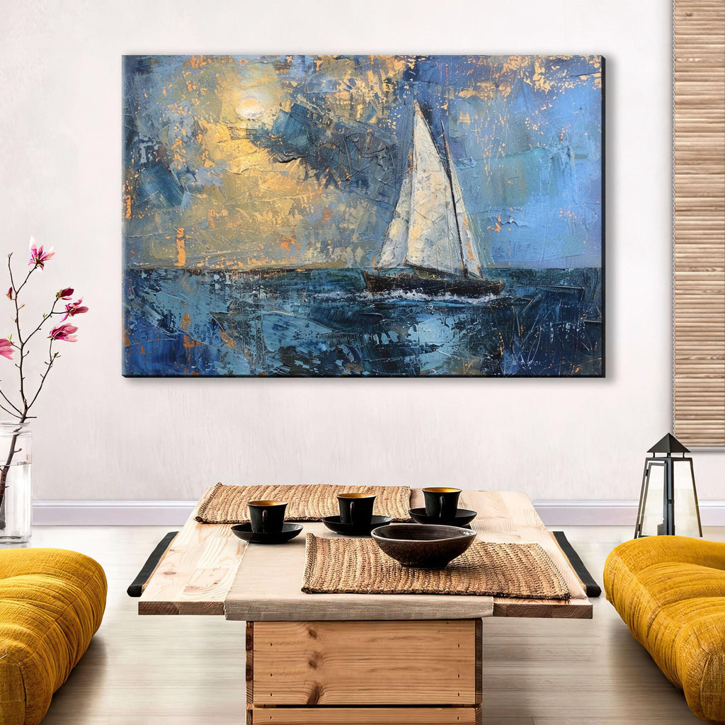 Minimal Sailboat Art – Large Canvas Print | Gallery Wrapped Nautical Wall Decor