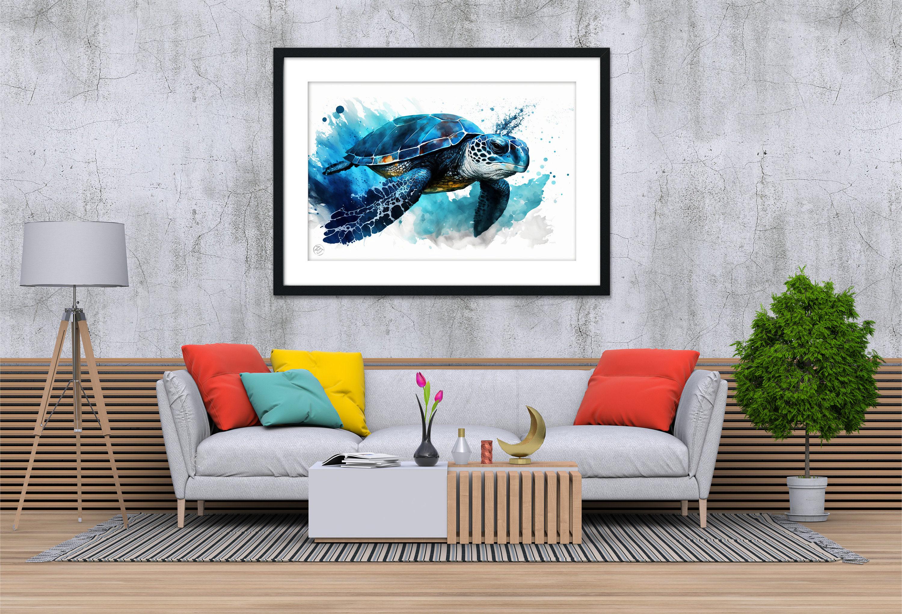 Ocean's Guardian: Watercolor Sea Turtle Wall Art, Giclee Print on Canvas, Artist Paper, Watercolor Paper, Available in Extra Large Sizes