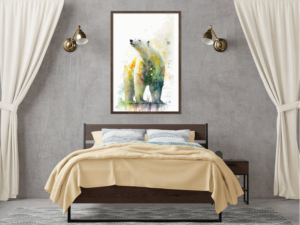 Arctic Majesty: Polar Bear Watercolor Wall Art Print, Giclee Print on Canvas, Artist Paper, Watercolor Paper, Available in Extra Large Sizes