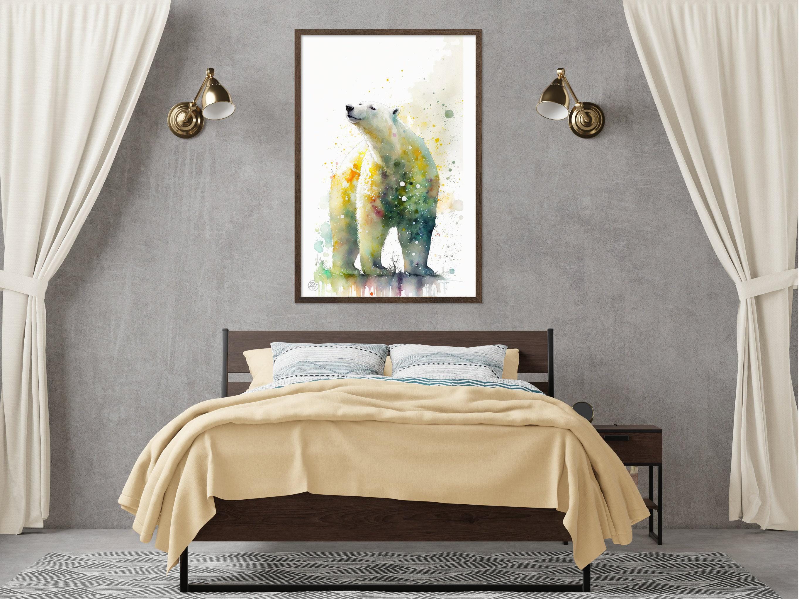 Arctic Majesty: Polar Bear Watercolor Wall Art Print, Giclee Print on Canvas, Artist Paper, Watercolor Paper, Available in Extra Large Sizes