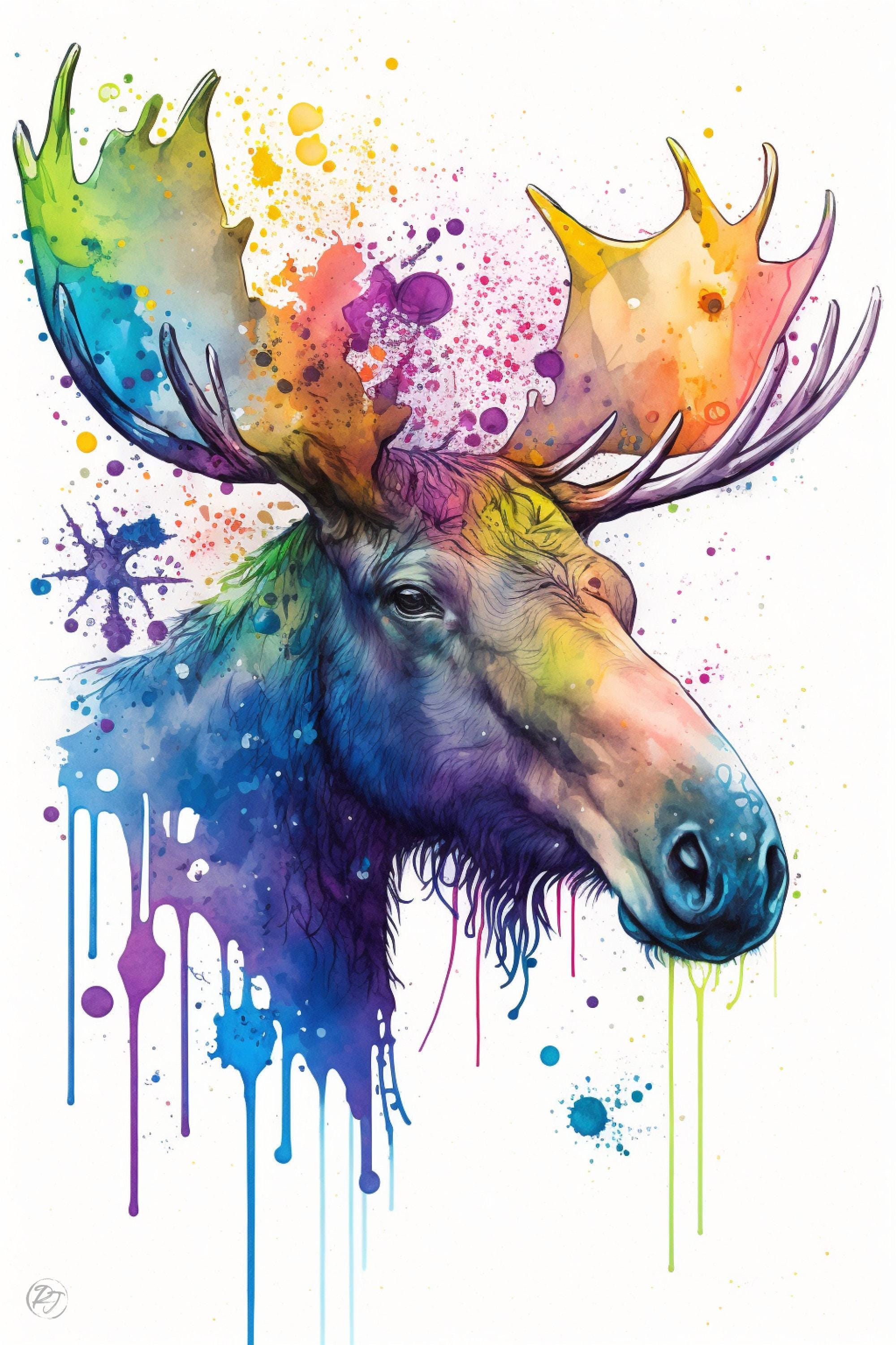 Wildlife Majesty: Moose Watercolor Painting, Giclee Print on Canvas, Artist Paper, Watercolor Paper, Available in Extra Large Sizes
