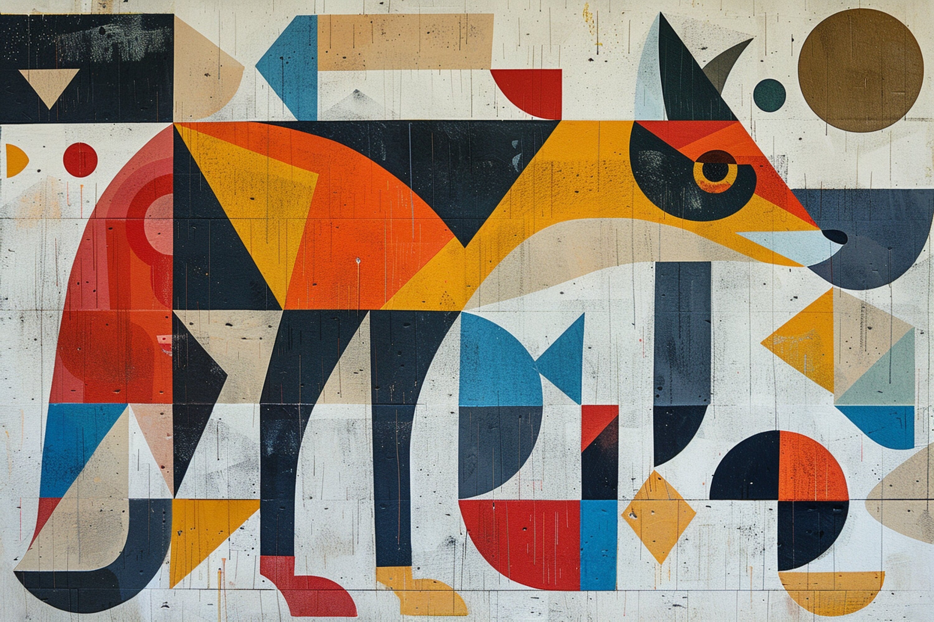 Vintage Coyote Art - Cubist Style Print on Gallery Wrapped Canvas, Ready to Hang
