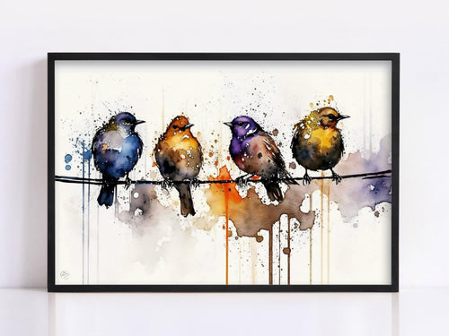 Birdwatcher's Delight: Bird Flock Watercolor, Giclee Print on Canvas, Artist Paper, Watercolor Paper, Available in Extra Large Sizes