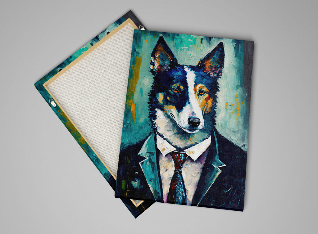 Dog In Suit Art – Funny Dog Canvas Mixed Breed Husky German Shepherd Print