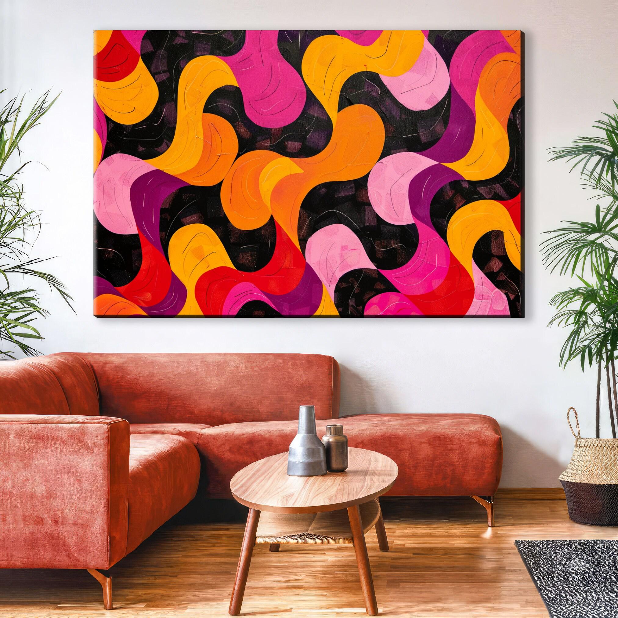 Retro Style Wall Art - Large Abstract Art on Gallery Wrapped Canvas, Ready to Hang