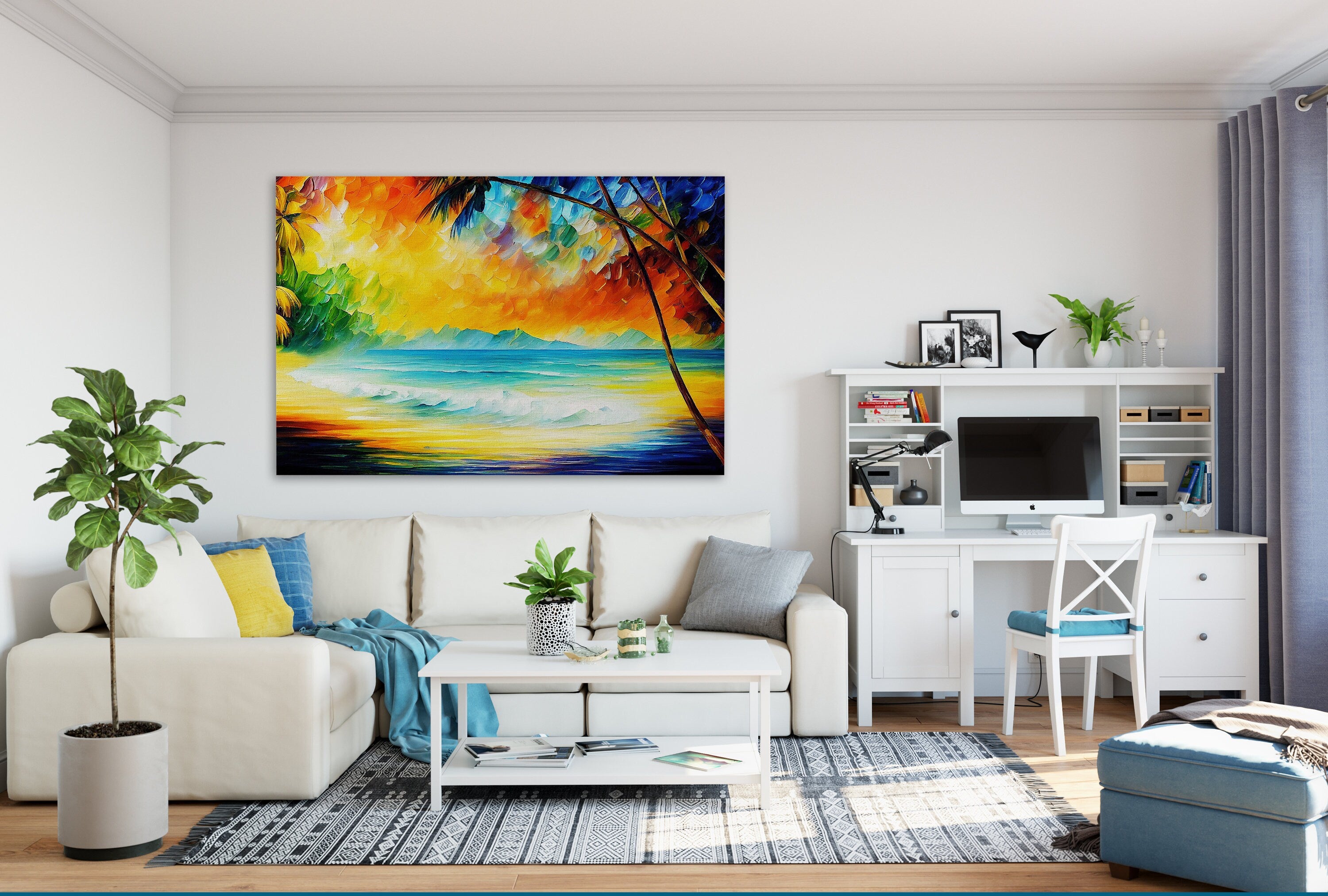 Beach Canvas Art - Vibrant Tropical Wall Canvas With Wooden Frame | Gallery Ready