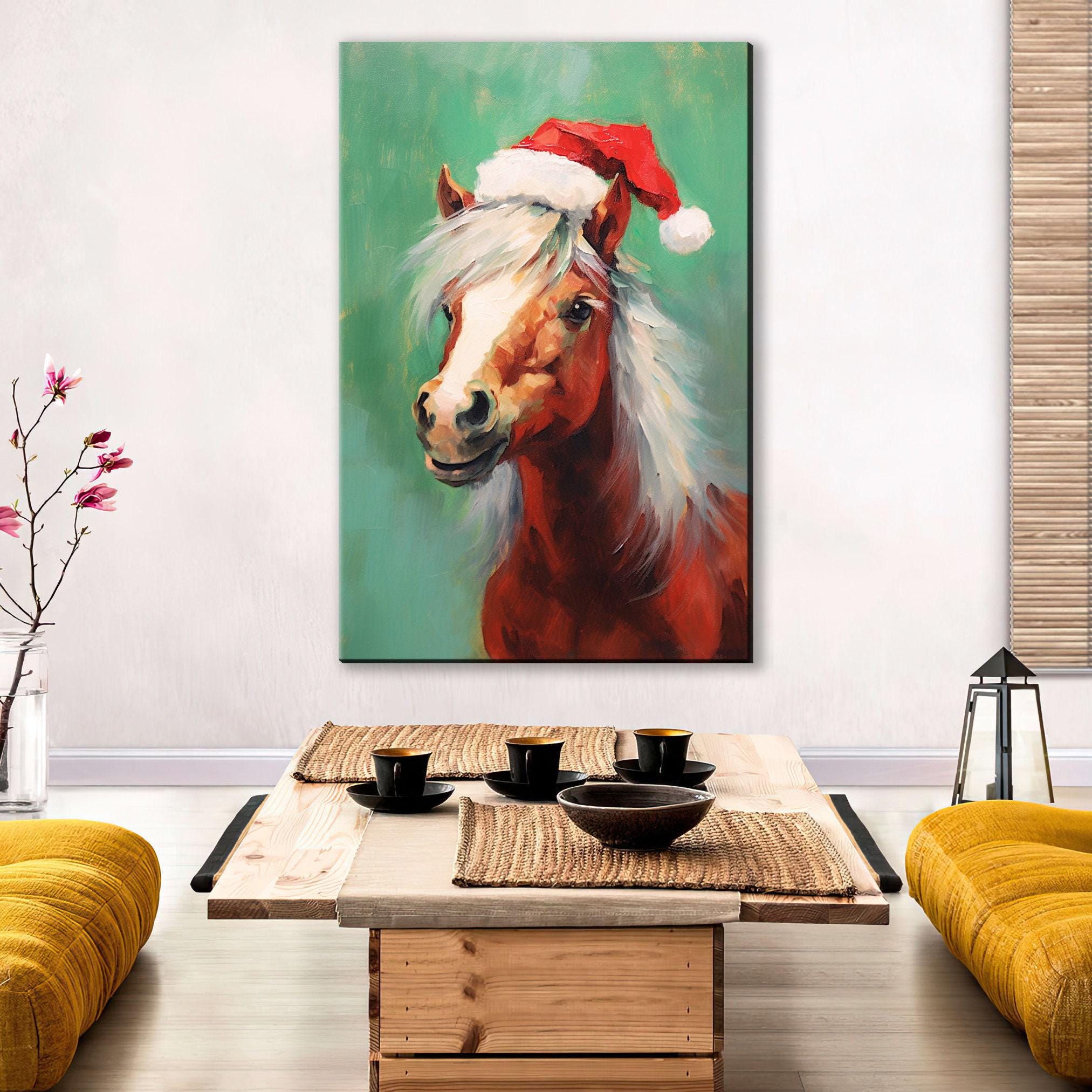 Christmas Pony Art | Horse Lovers Gift Featuring Festive Pony Print on Scratch-Resistant Canvas