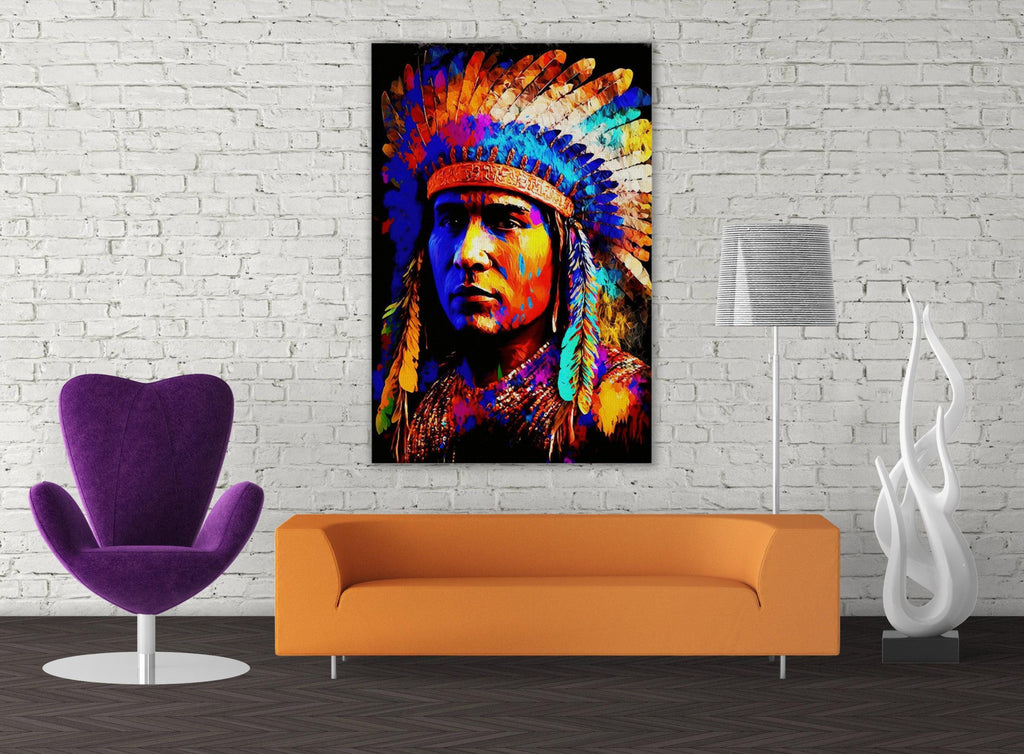 Native American Art Canvas | Tribal Indian Painting With Vibrant Colors Print