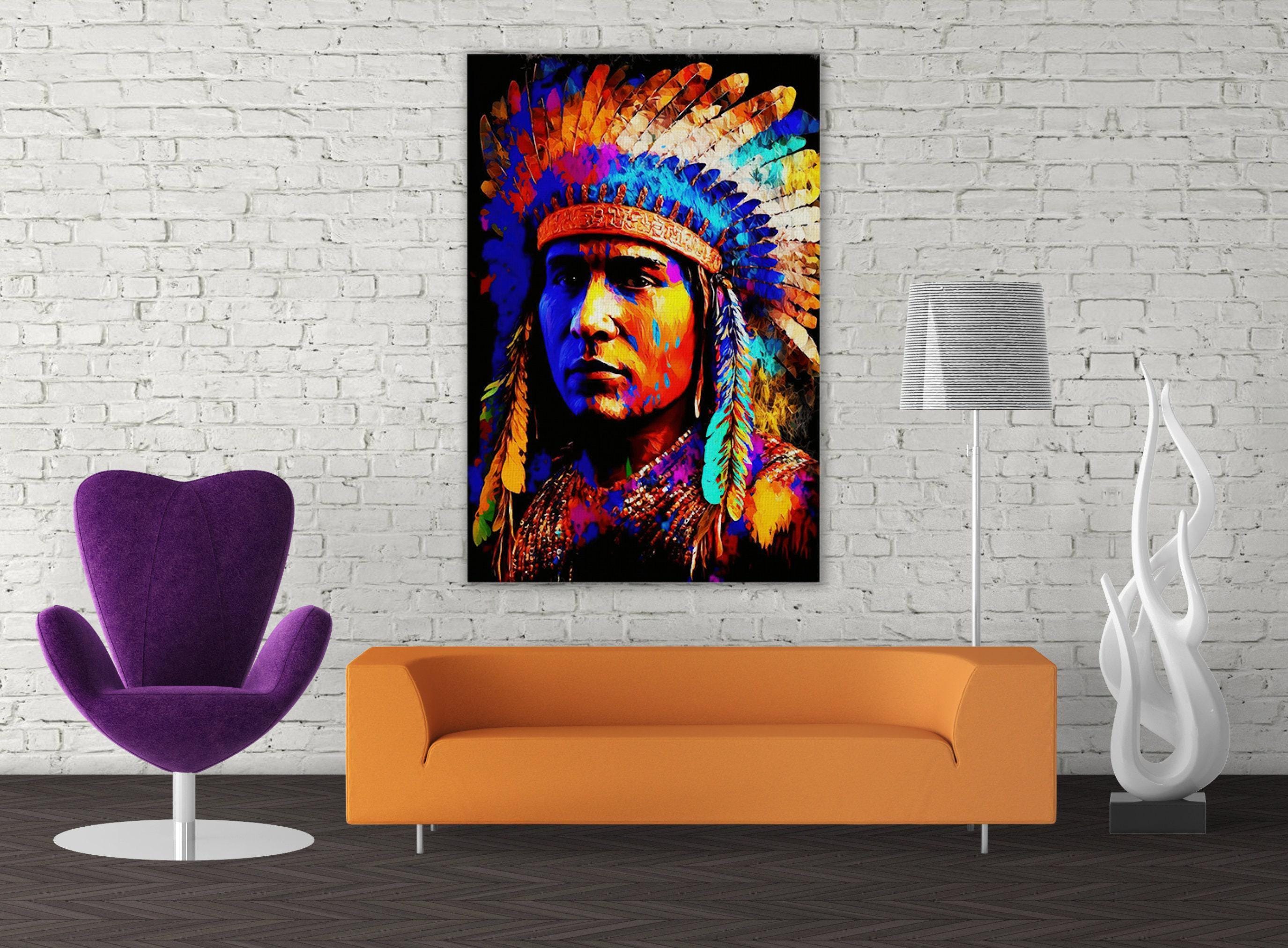 Native American Art Canvas | Tribal Indian Painting With Vibrant Colors Print