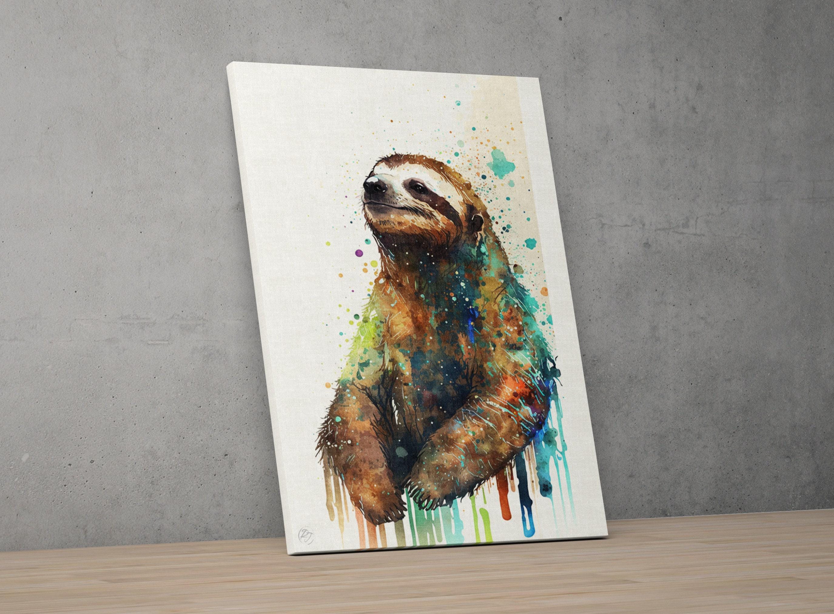 Rainforest Relaxation: Watercolor Sloth Wall Art, Giclee Print on Canvas, Artist Paper, Watercolor Paper, Available in Extra Large Sizes