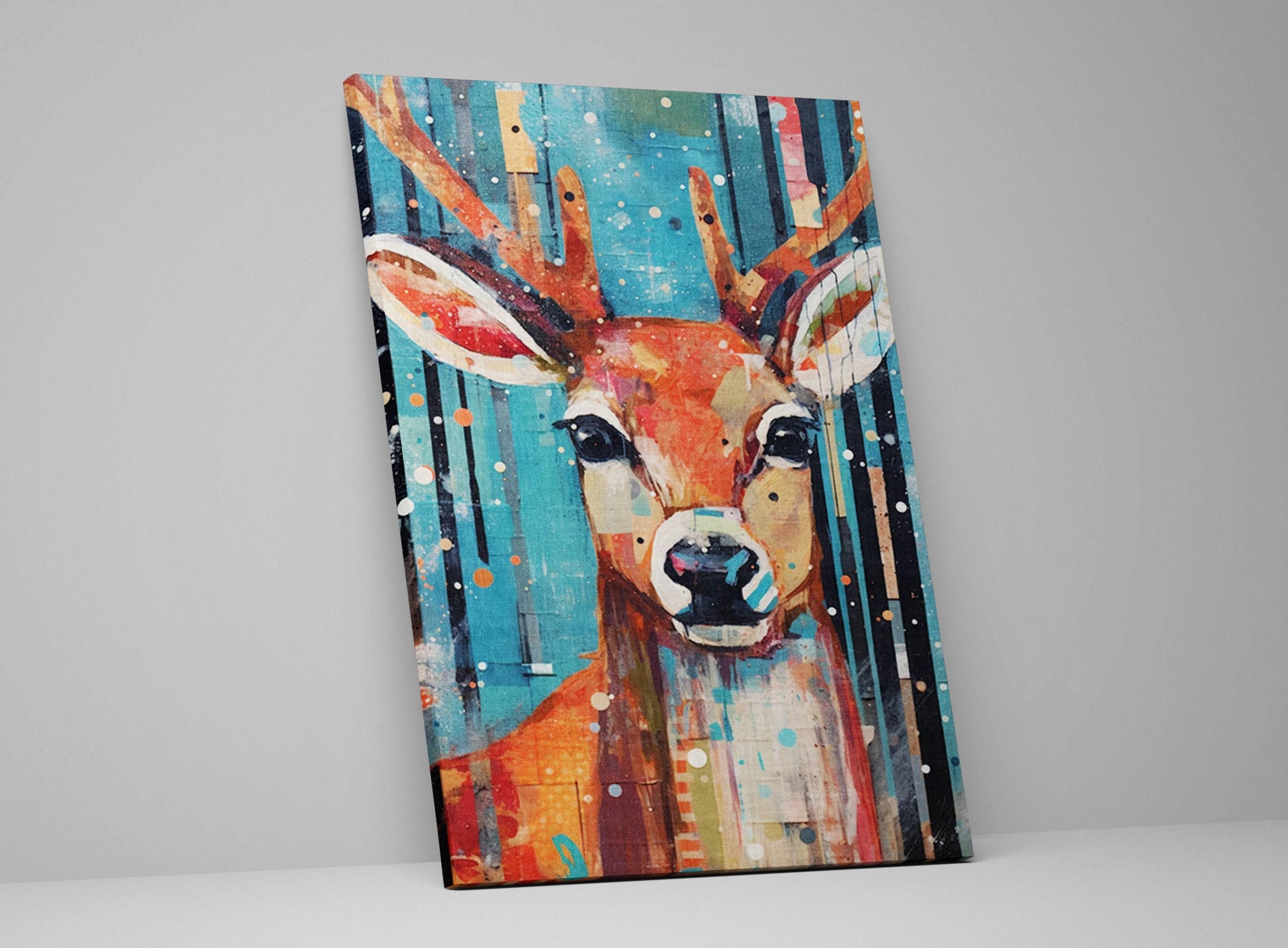 Reindeer Canvas Art - Festive Holiday Wall Decor | Extra Large Giclee Print