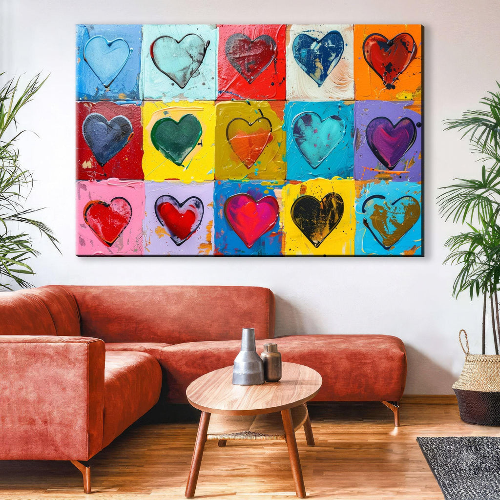 Abstract Heart Painting – Extra Large Gallery Wrapped Canvas | Colorful Hearts Art