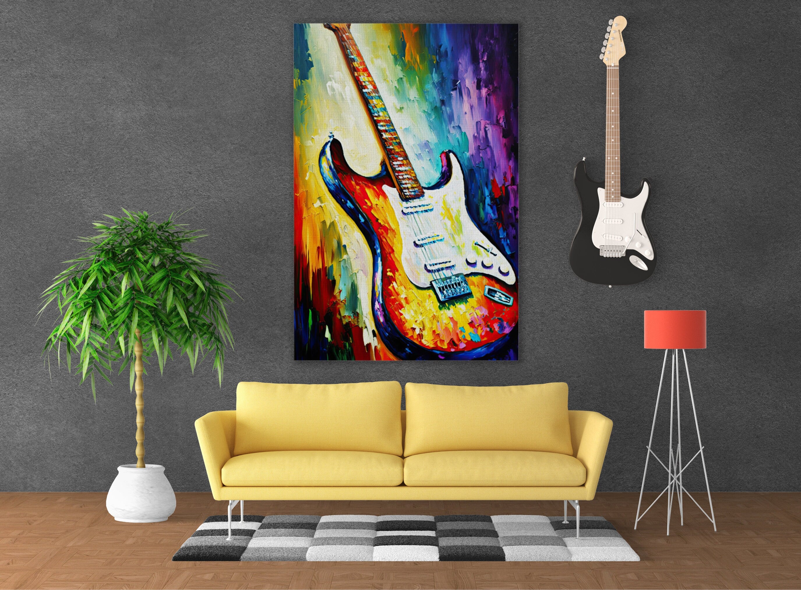 Electric Guitar Canvas Art – Colorful Fender Guitar Print with Scratch Resistant Coating