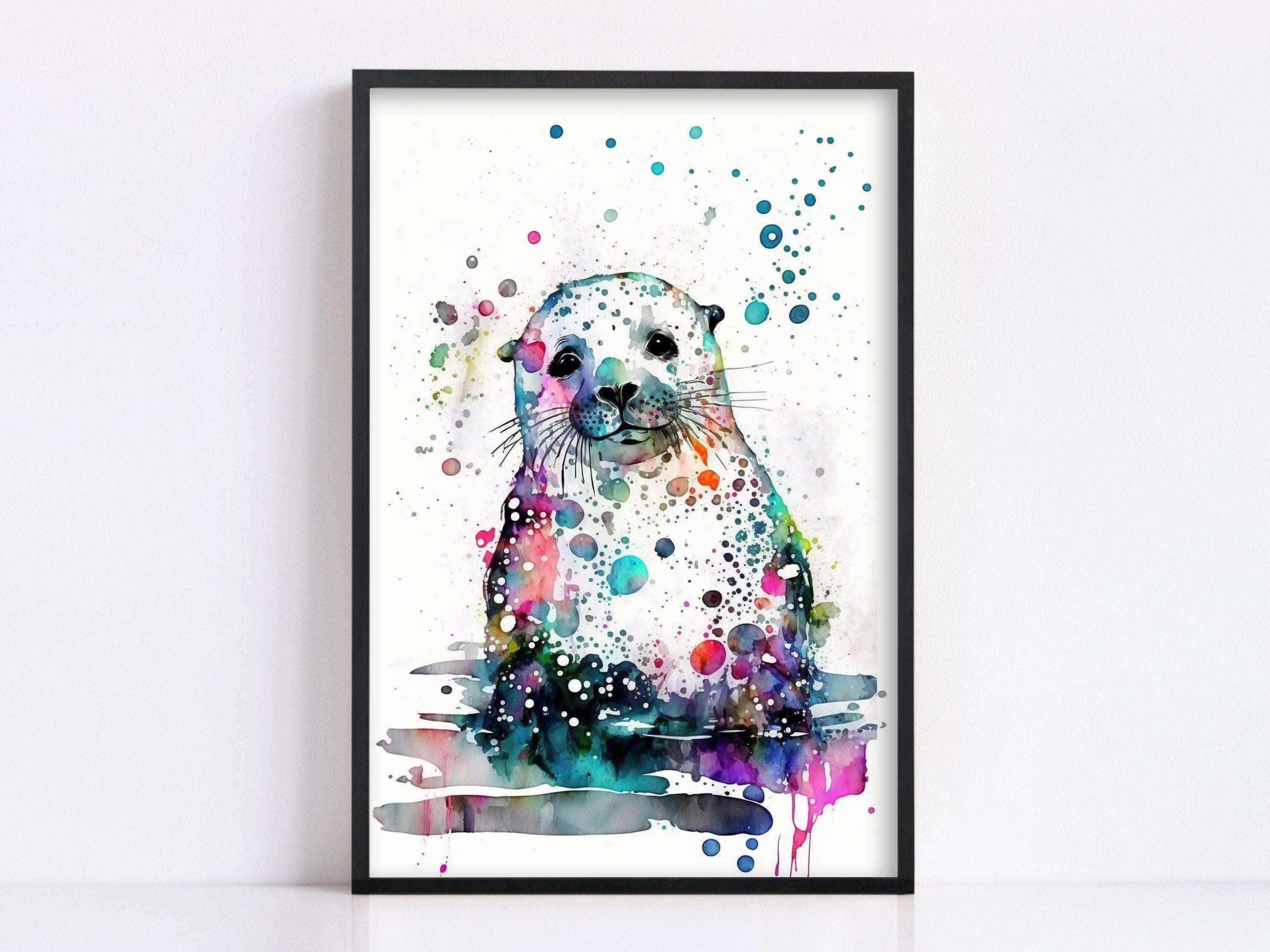 River Otter Portrait: Watercolor Otter Wall Decor, Giclee Print on Canvas, Artist Paper, Watercolor Paper, Available in Extra Large Sizes
