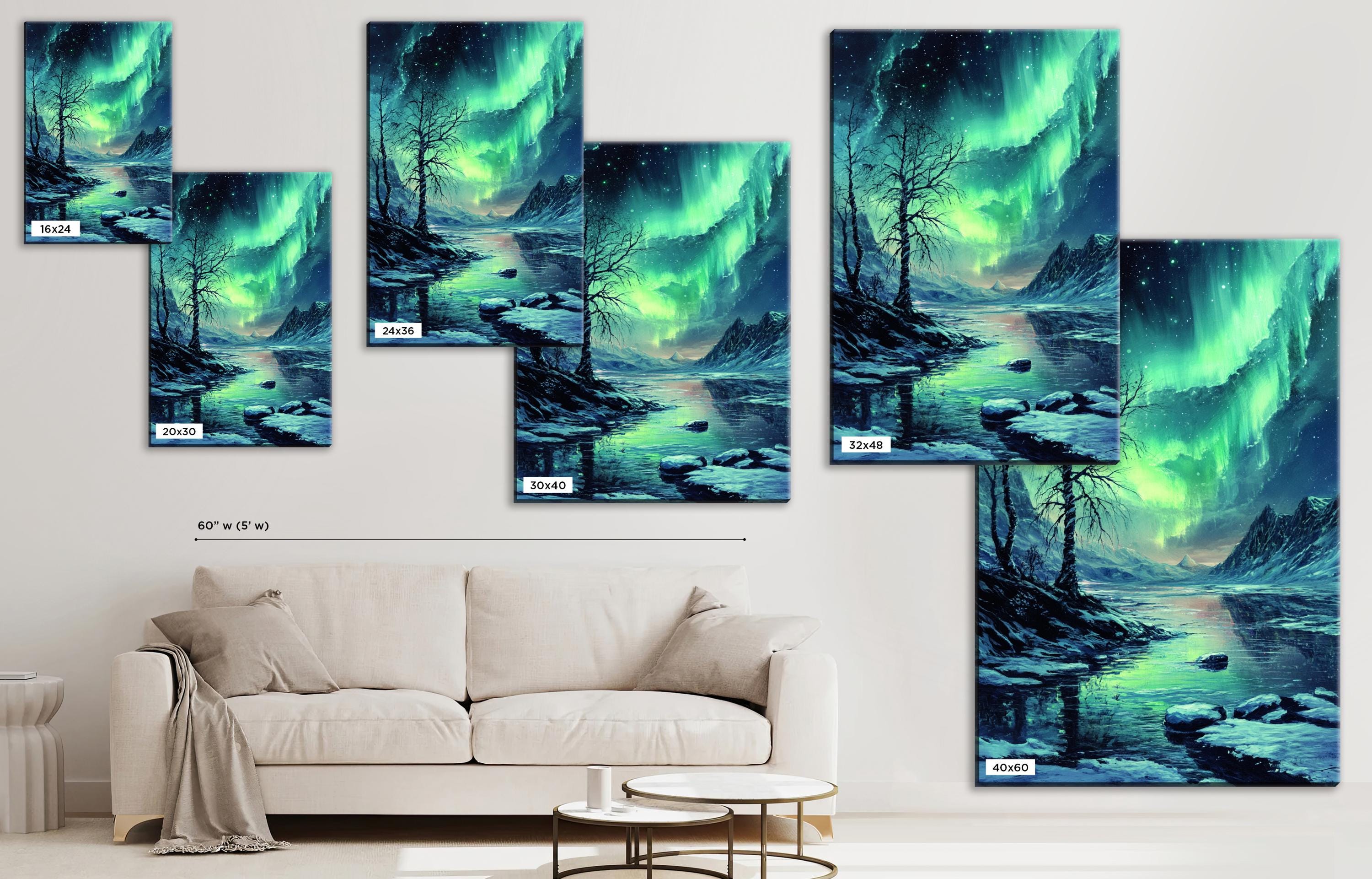 a living room with a couch and a painting on the wall