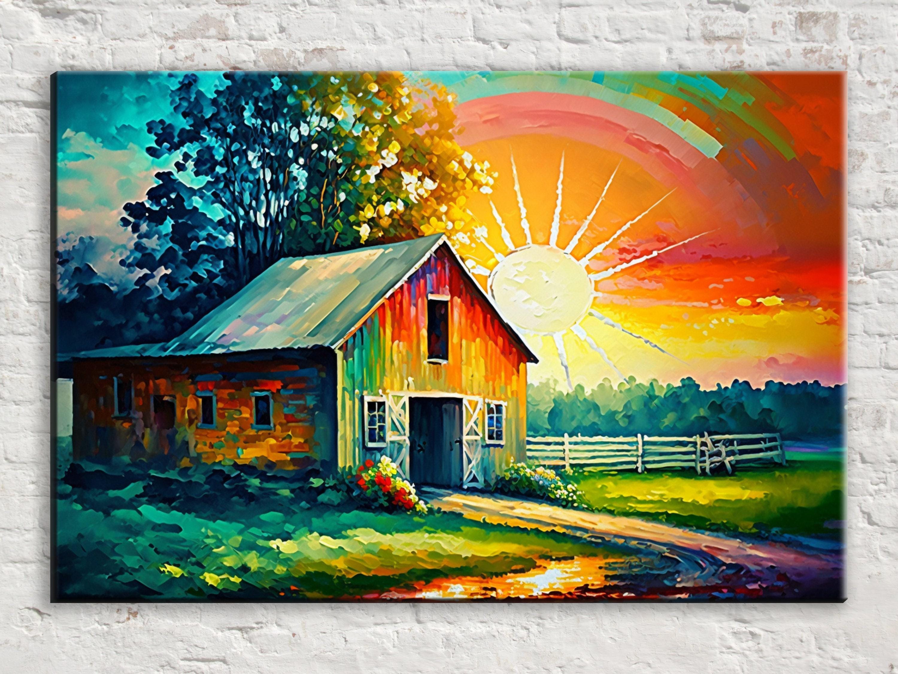 Rustic Farmhouse Wall Art - Large Canvas Print With Vintage Style Canvas & Wood Frame