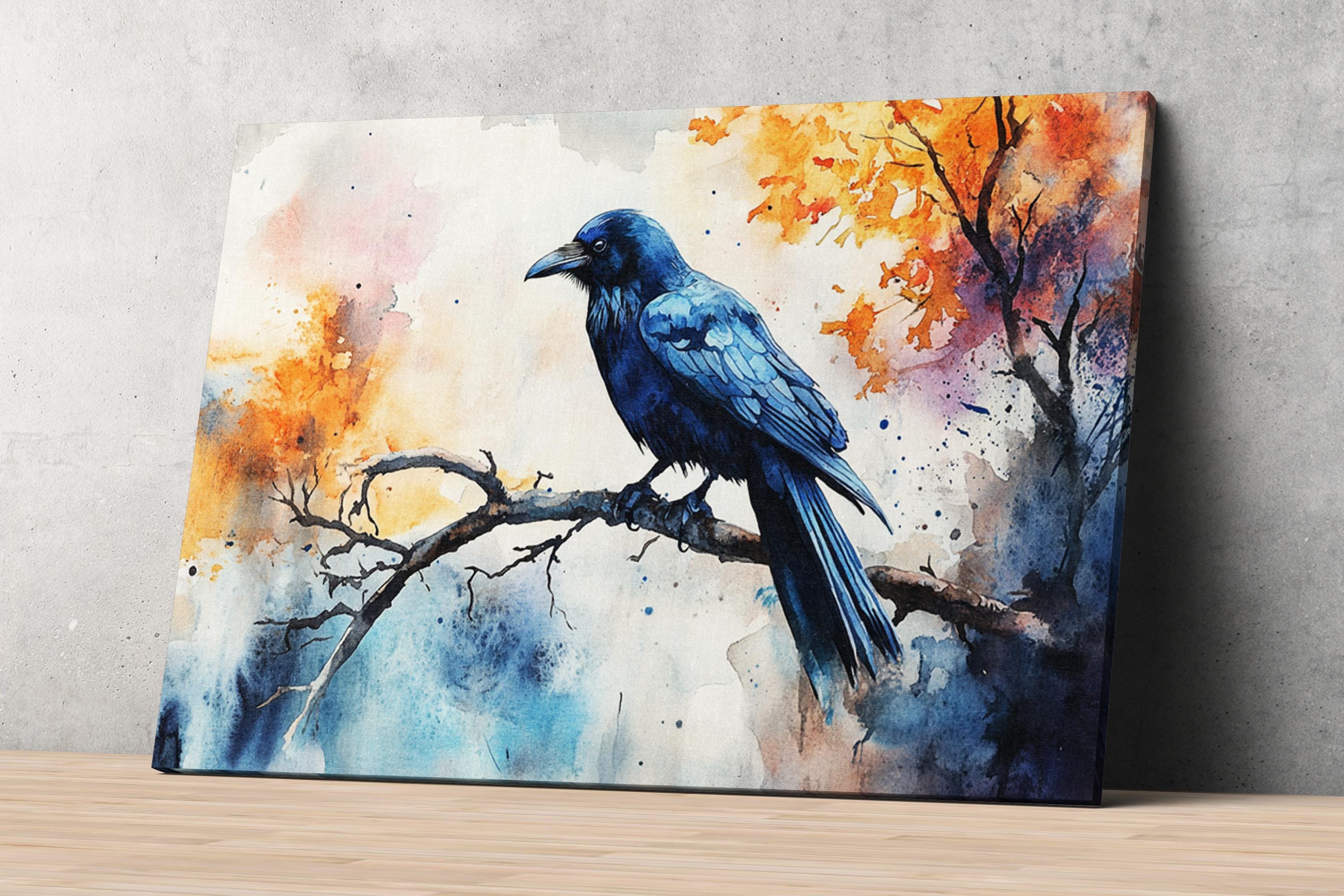 A blue bird perched on a branch, surrounded by vibrant autumn foliage.