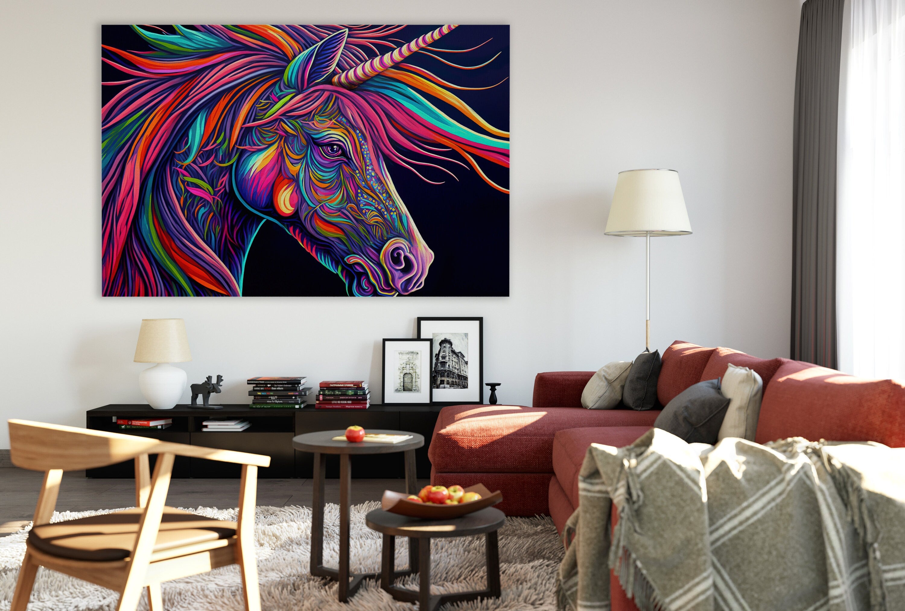 Unicorn Canvas Art – Colorful Abstract Painting | Nursery Wall Decor, Kids Room Art